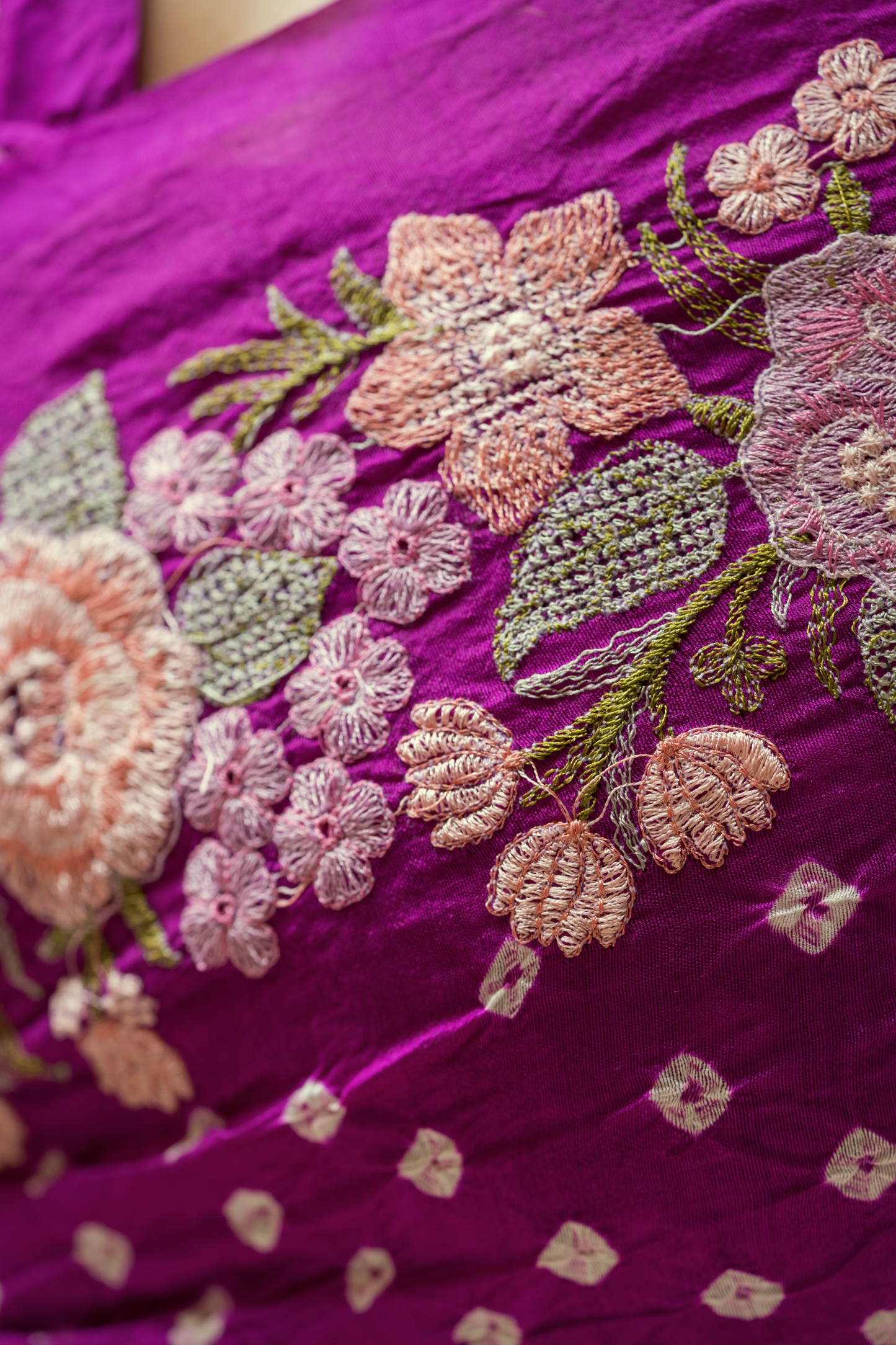 Chiniya Embroidered Purple Bandhej Saree