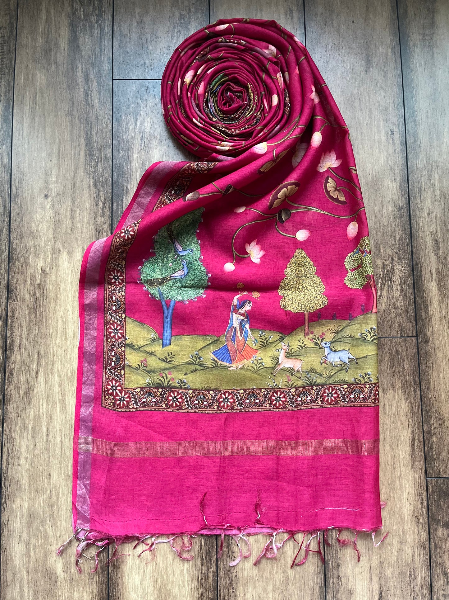 Printed Silk Rani Dupatta