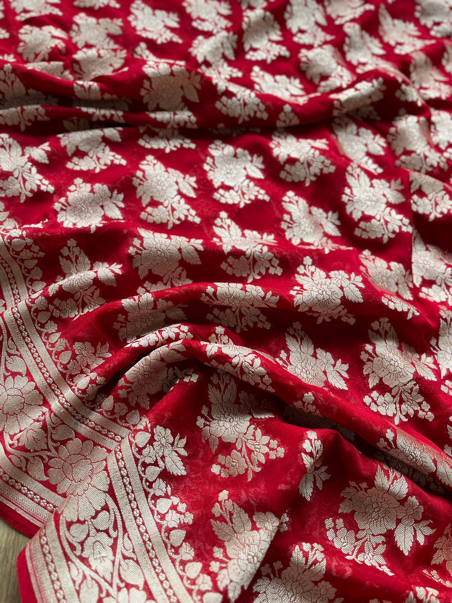 Red Khaddi Floral Dupatta