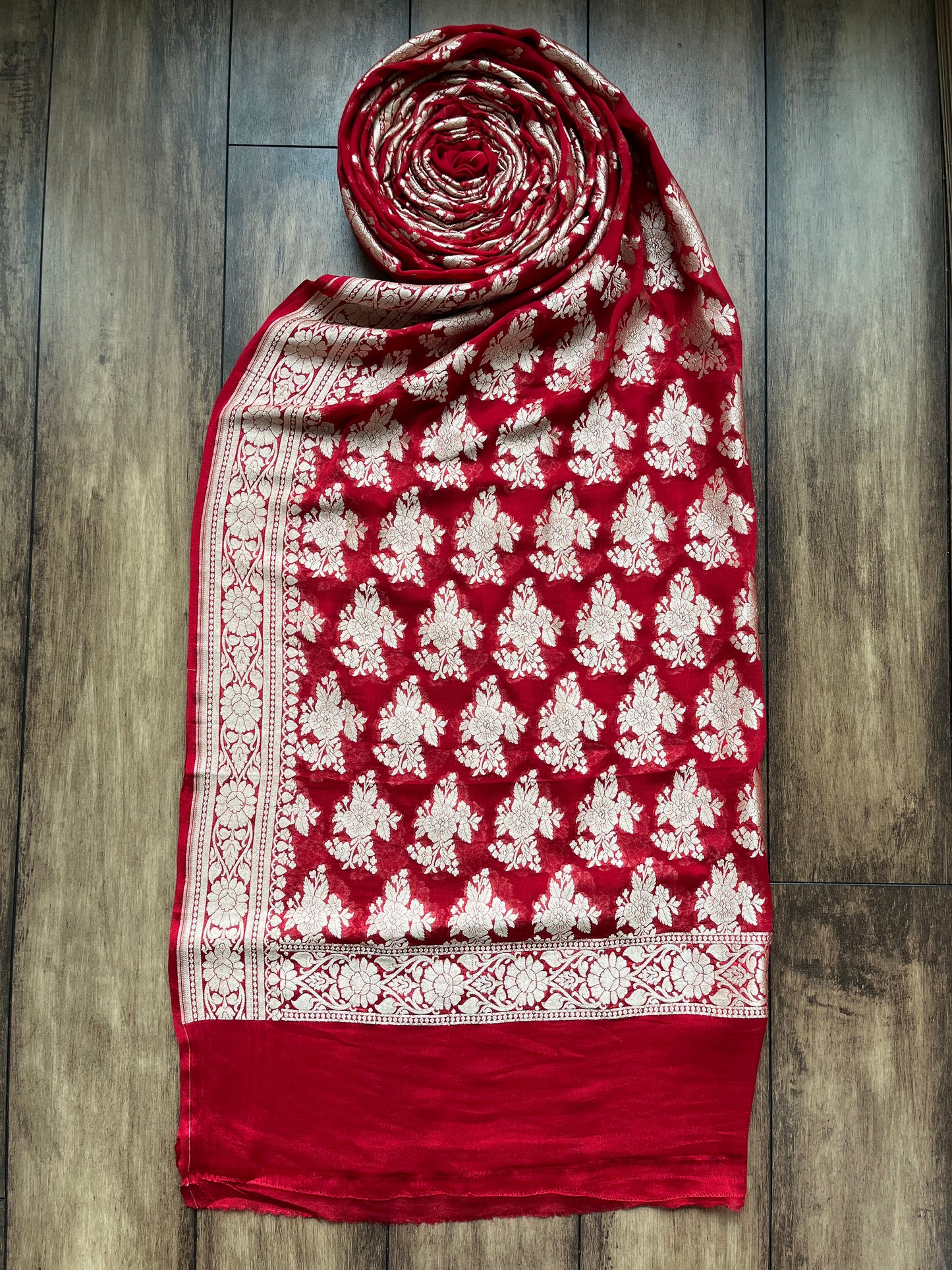 Red Khaddi Floral Dupatta