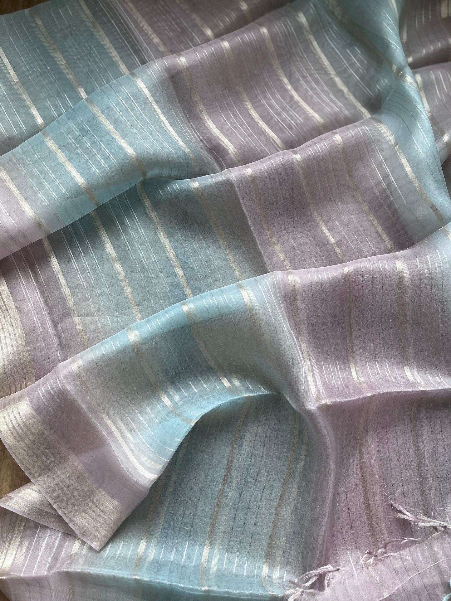 Kora Stripes Dupatta (Blue-Lavender)