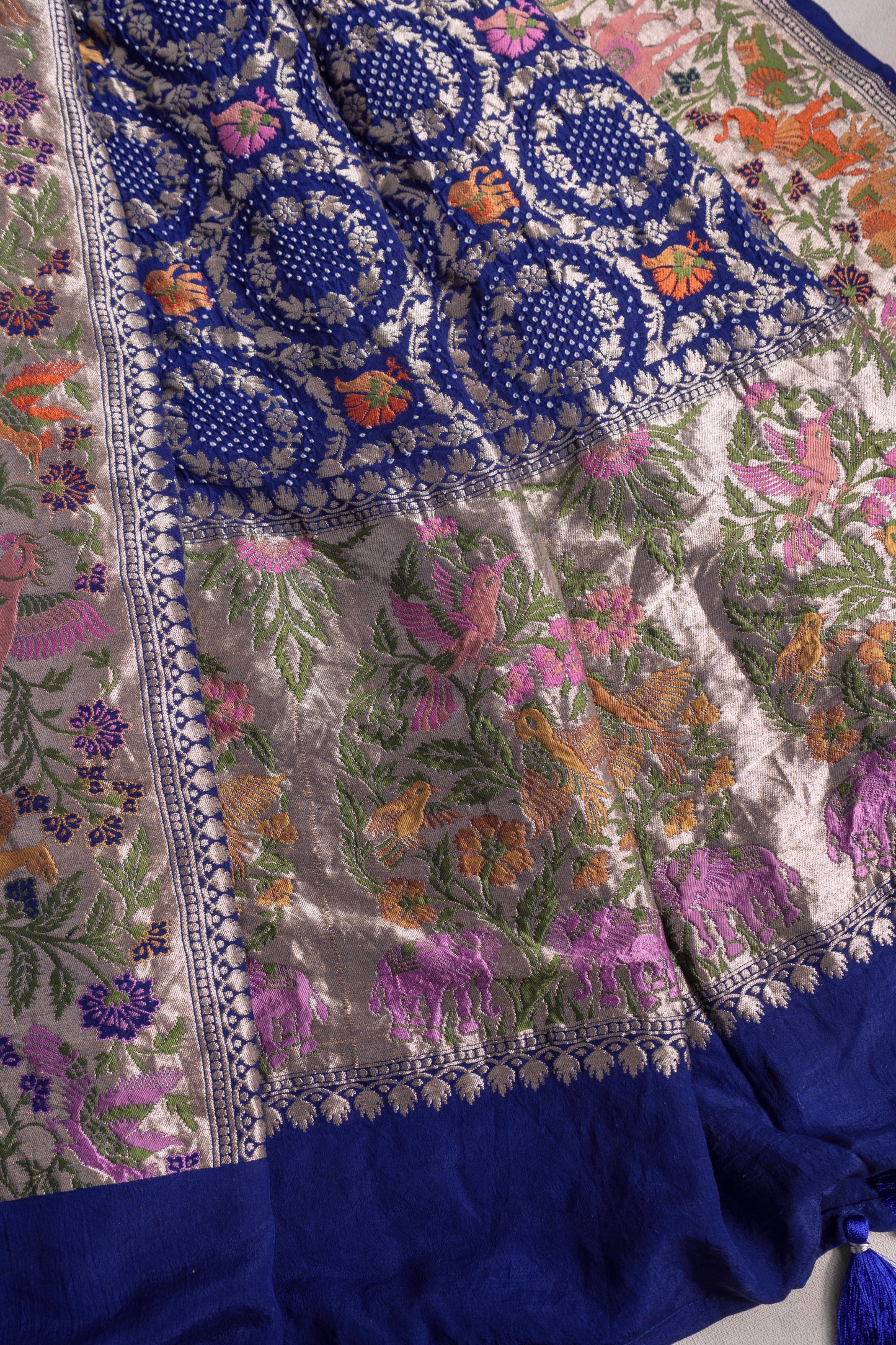 Blue Animal Weaving Meenakari Georgette Bandhej Dupatta