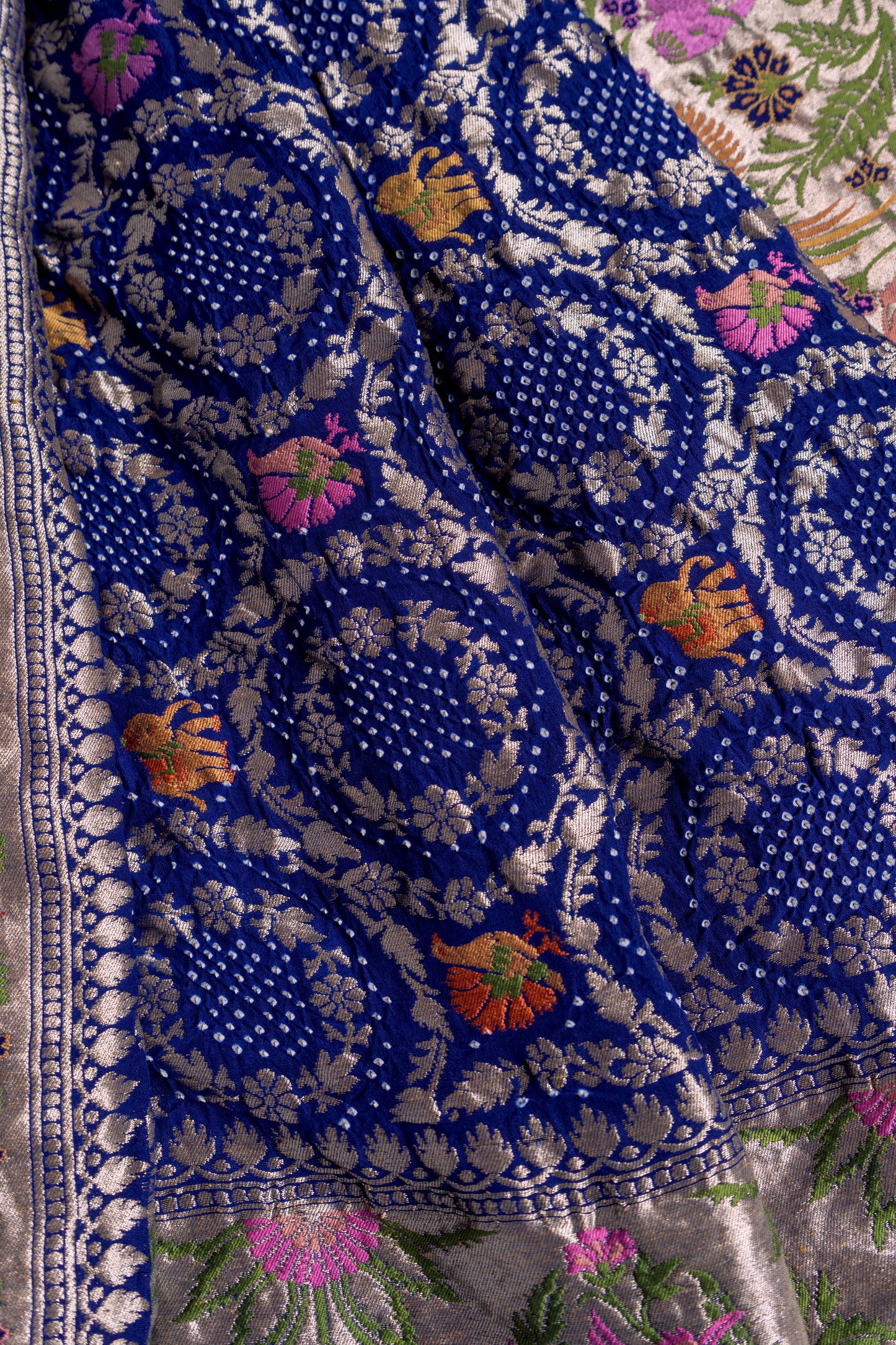 Blue Animal Weaving Meenakari Georgette Bandhej Dupatta