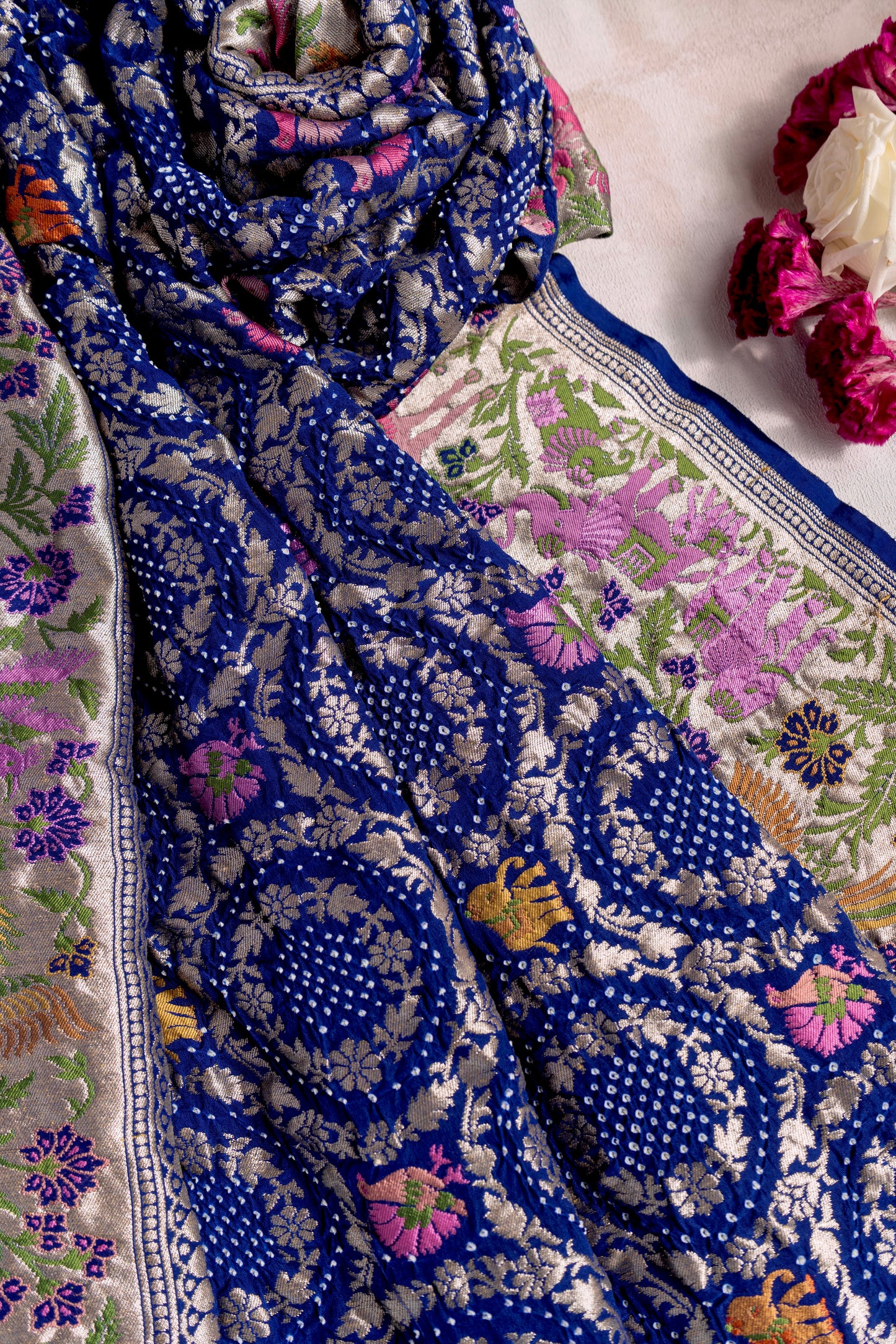 Blue Animal Weaving Meenakari Georgette Bandhej Dupatta