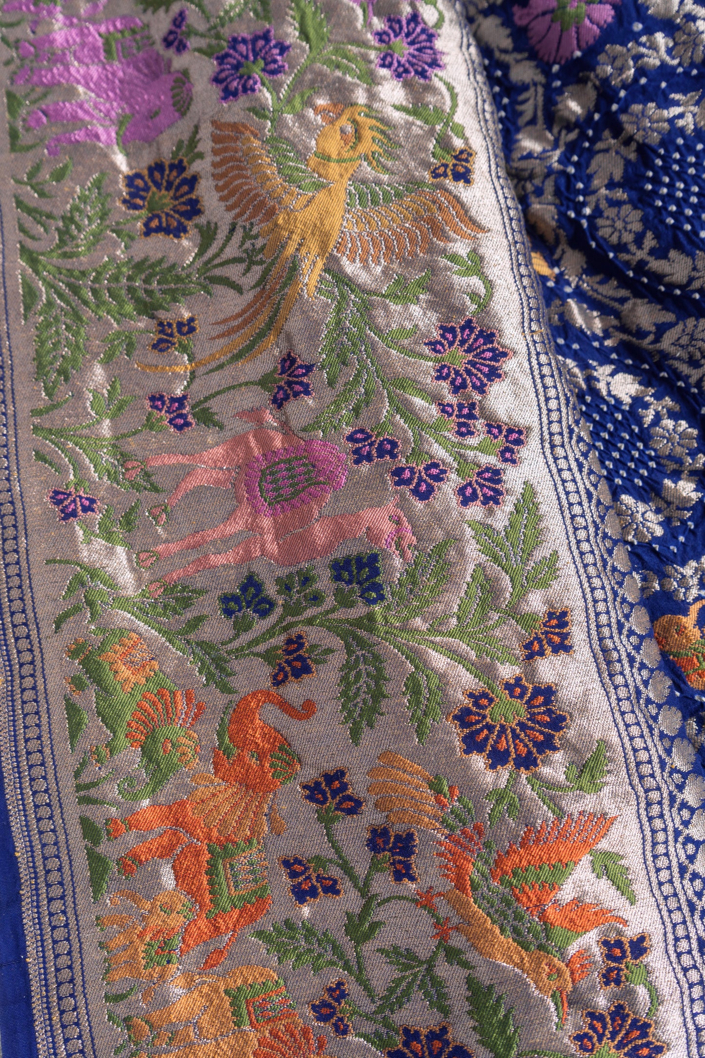 Blue Animal Weaving Meenakari Georgette Bandhej Dupatta