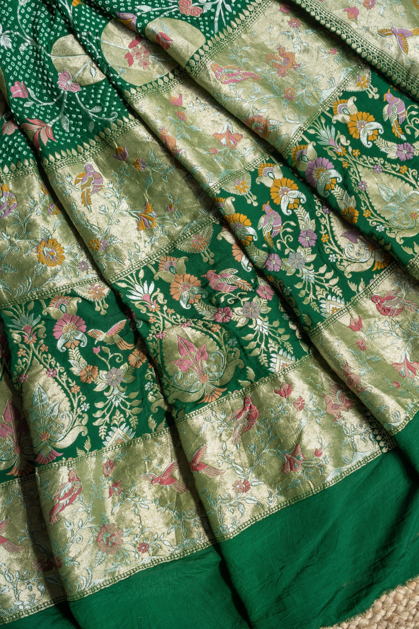 Georgette Figure Boota Meenakari Bandhej Green Dupatta