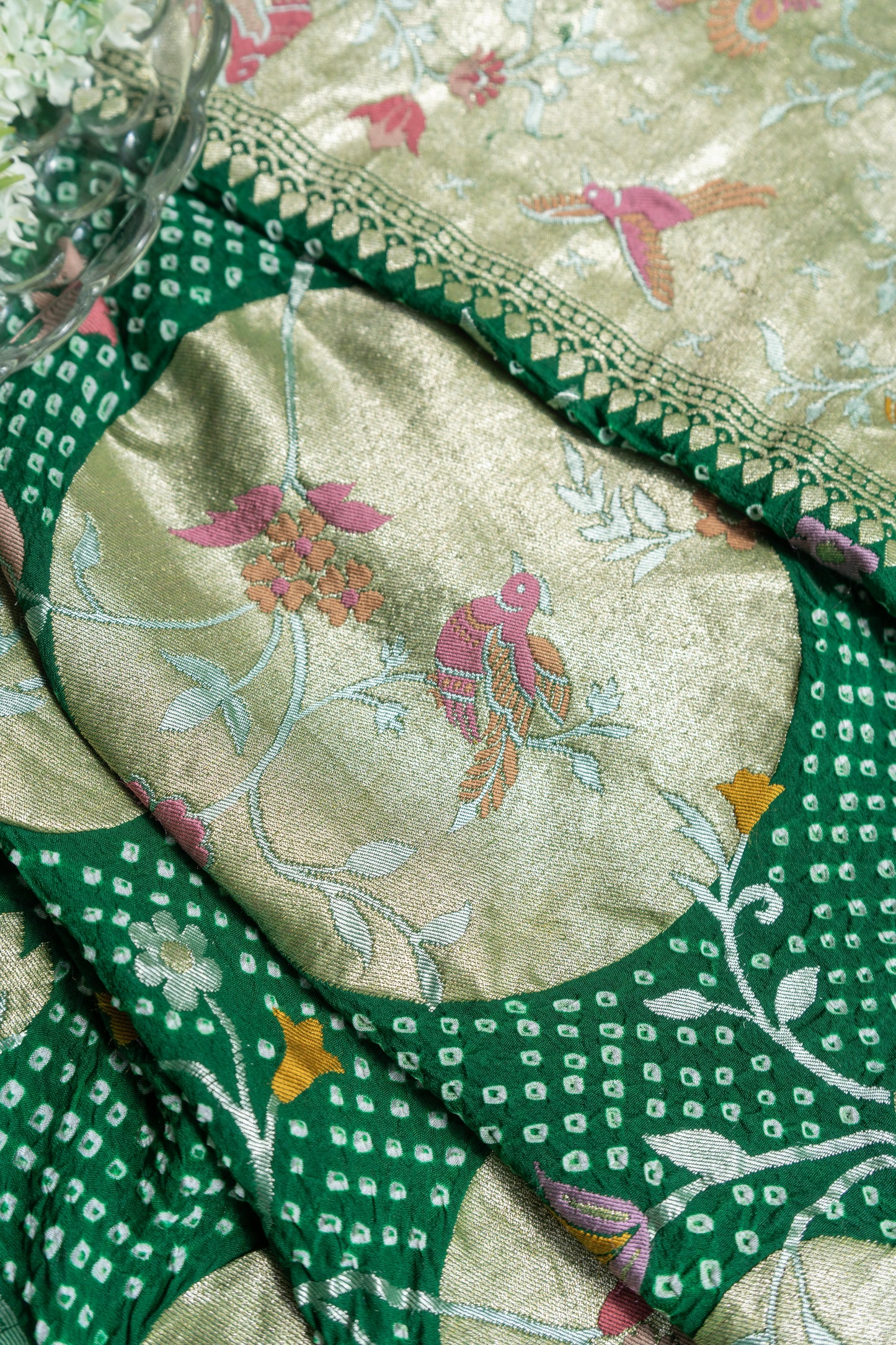 Georgette Figure Boota Meenakari Bandhej Green Dupatta