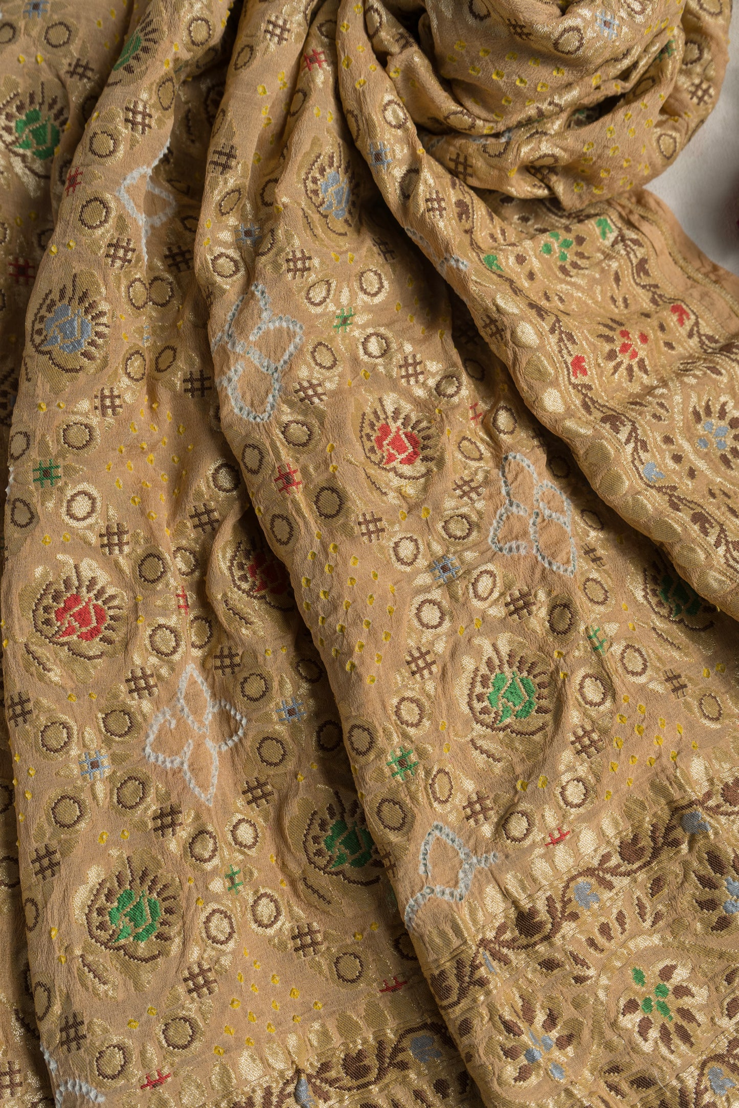 Georgette Patola Rai Dana Tusser Brown Bandhej Dupatta