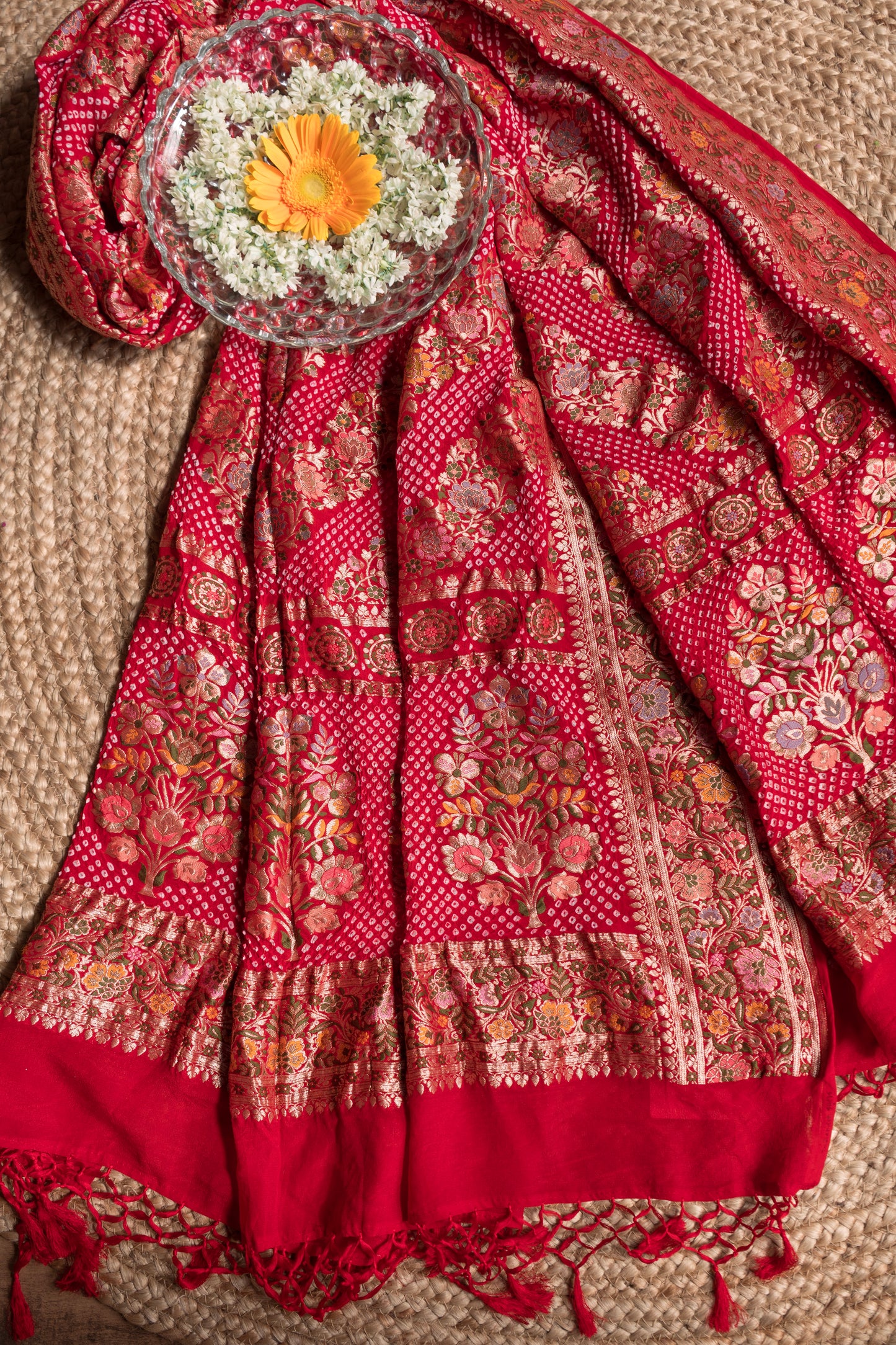 Georgette Leheriya Meenakari Red Bandhej Dupatta
