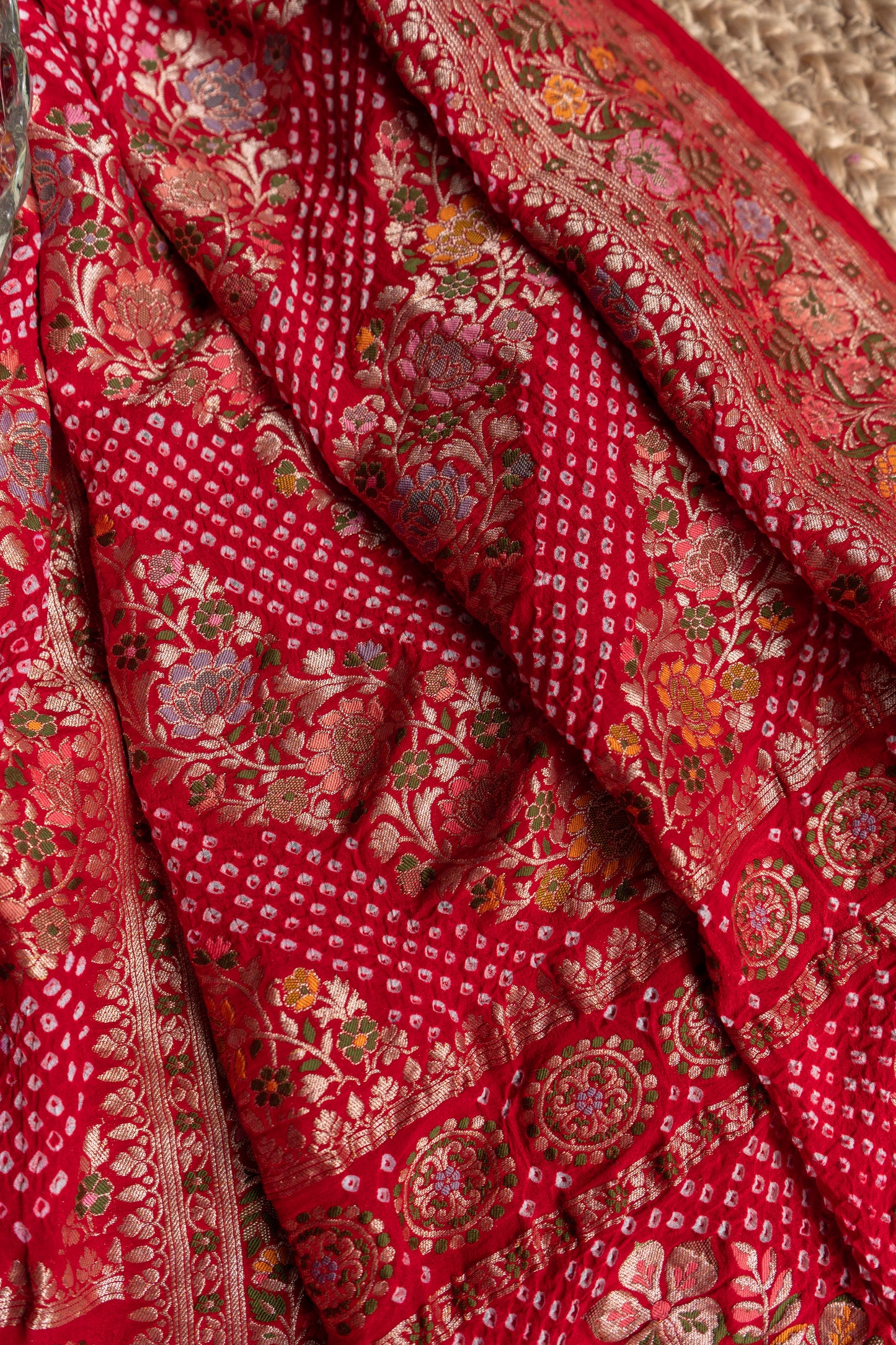 Georgette Leheriya Meenakari Red Bandhej Dupatta