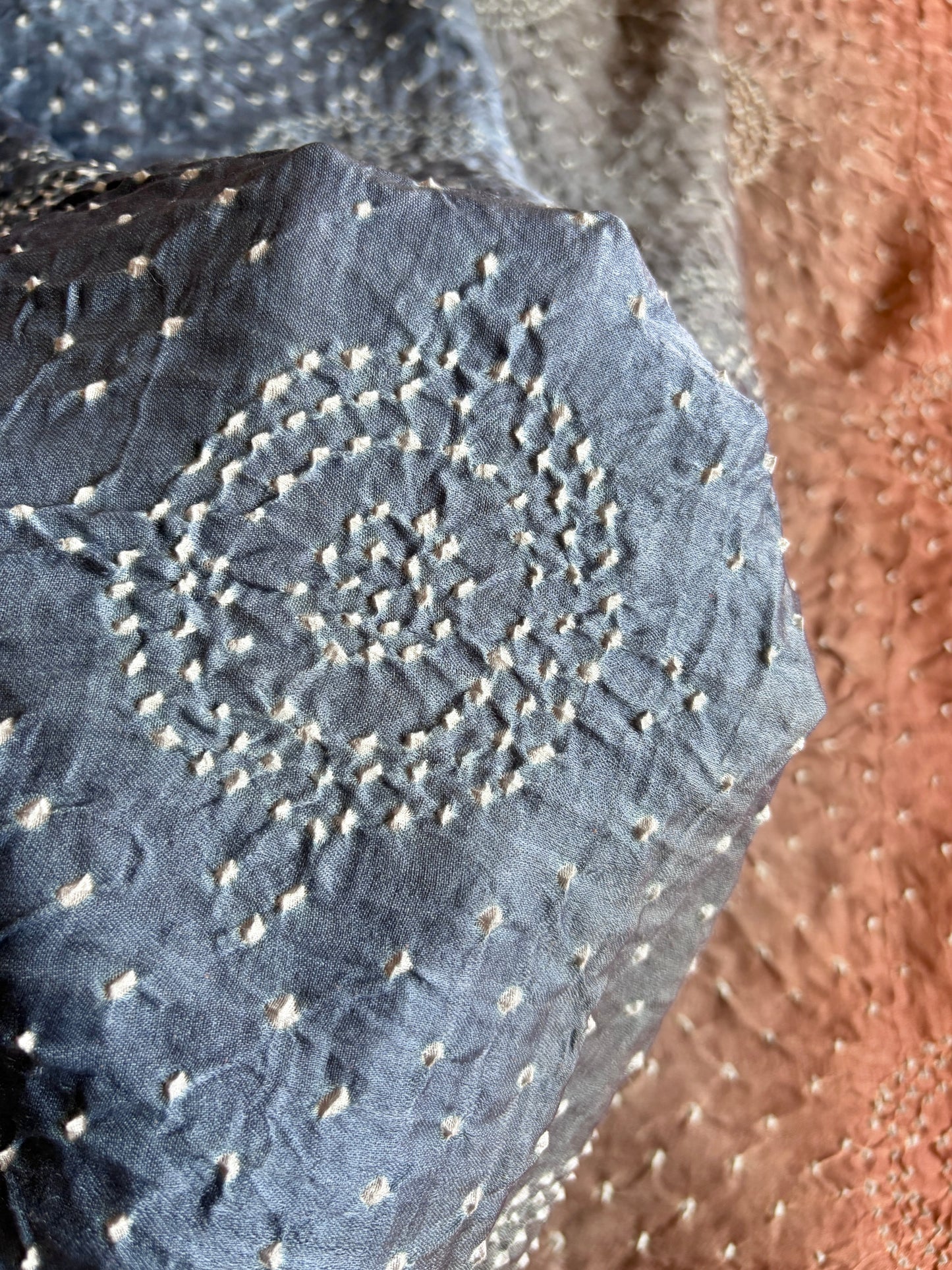 Gajji Rai Dana Ombre Grey Orange Bandhej Dupatta