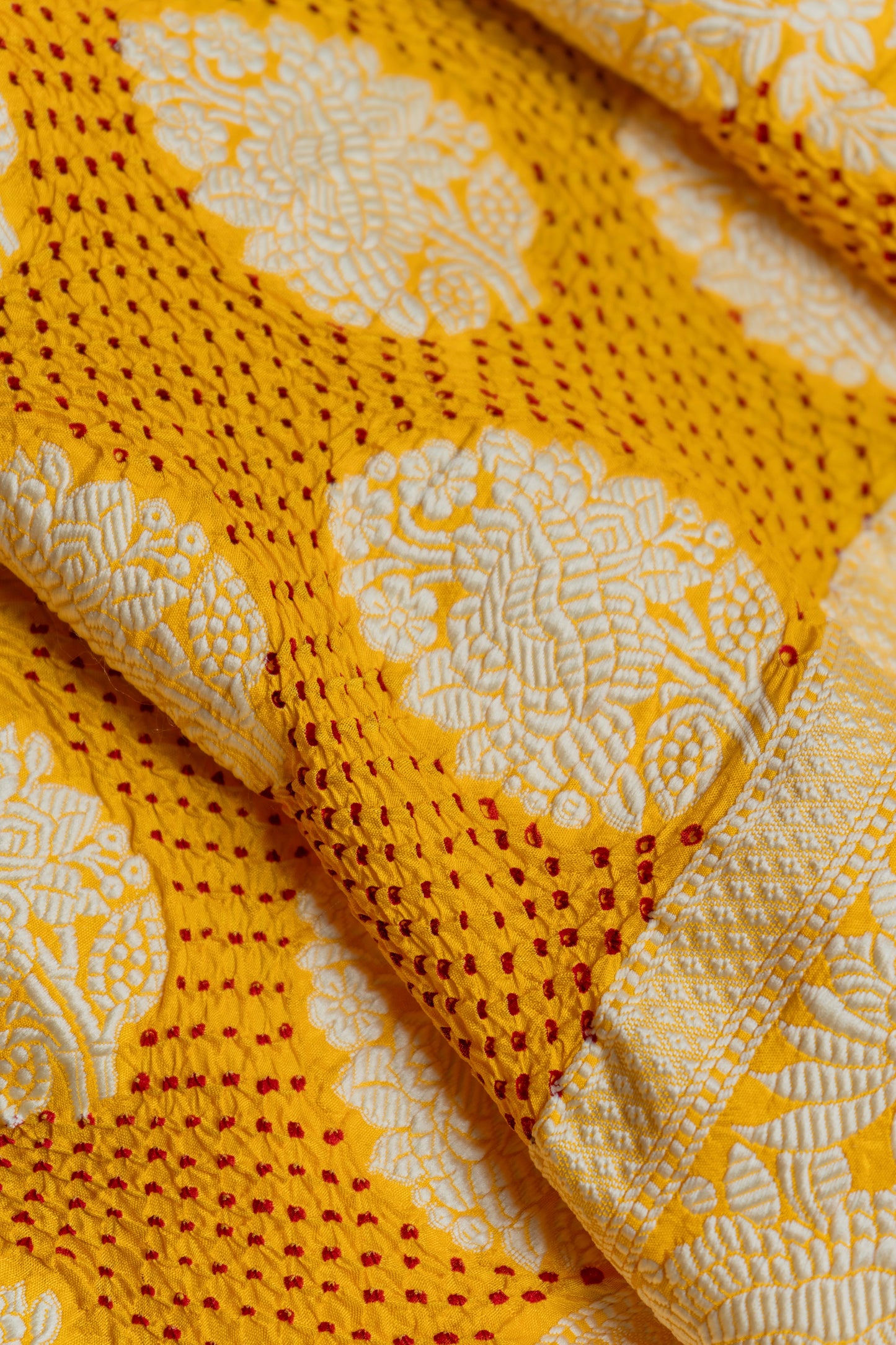 Katan Parsi Red Rai Dana Yellow Bandhej Dupatta