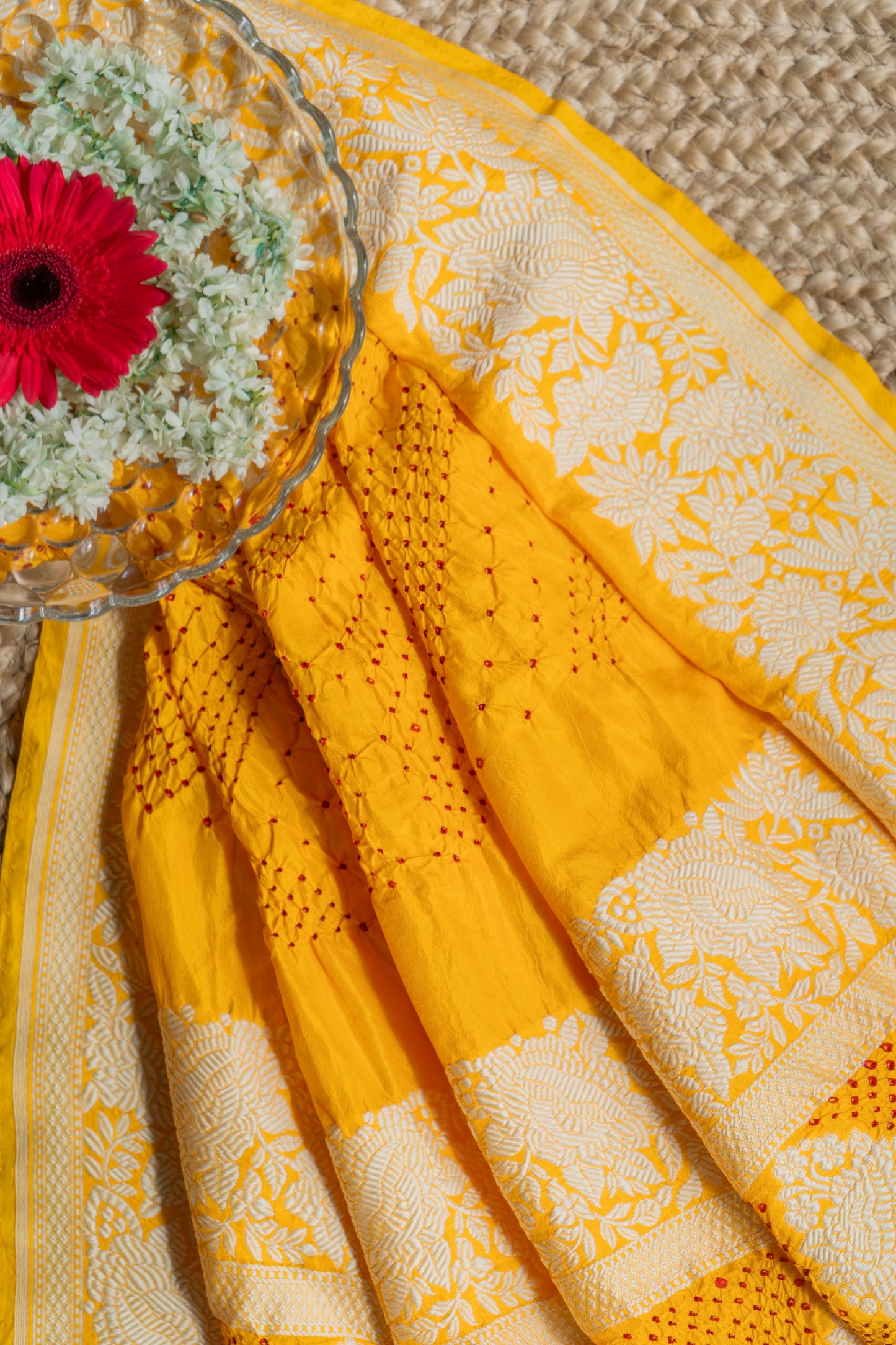 Katan Parsi Red Rai Dana Yellow Bandhej Dupatta