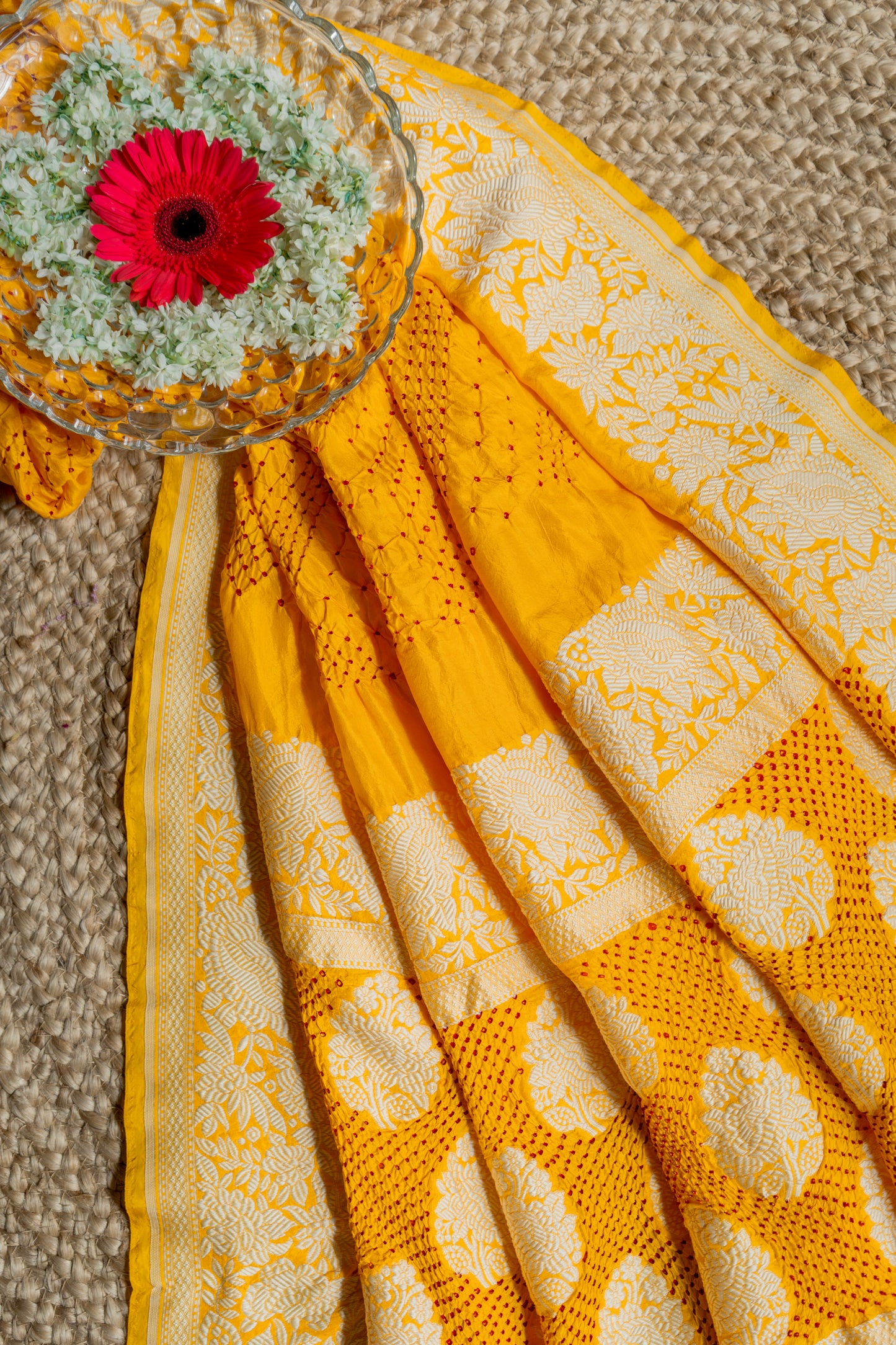 Katan Parsi Red Rai Dana Yellow Bandhej Dupatta