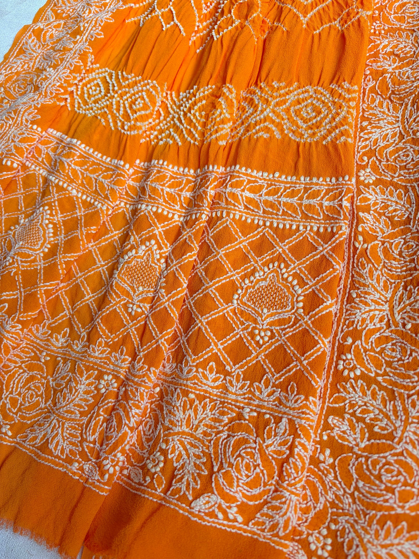 Georgette Lucknowi Orange Bandhej Dupatta