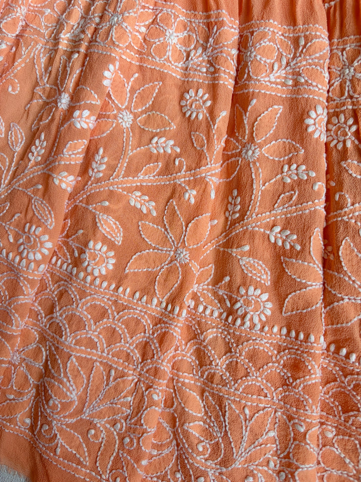 Georgette Peach Lucknowi Bandhej Dupatta