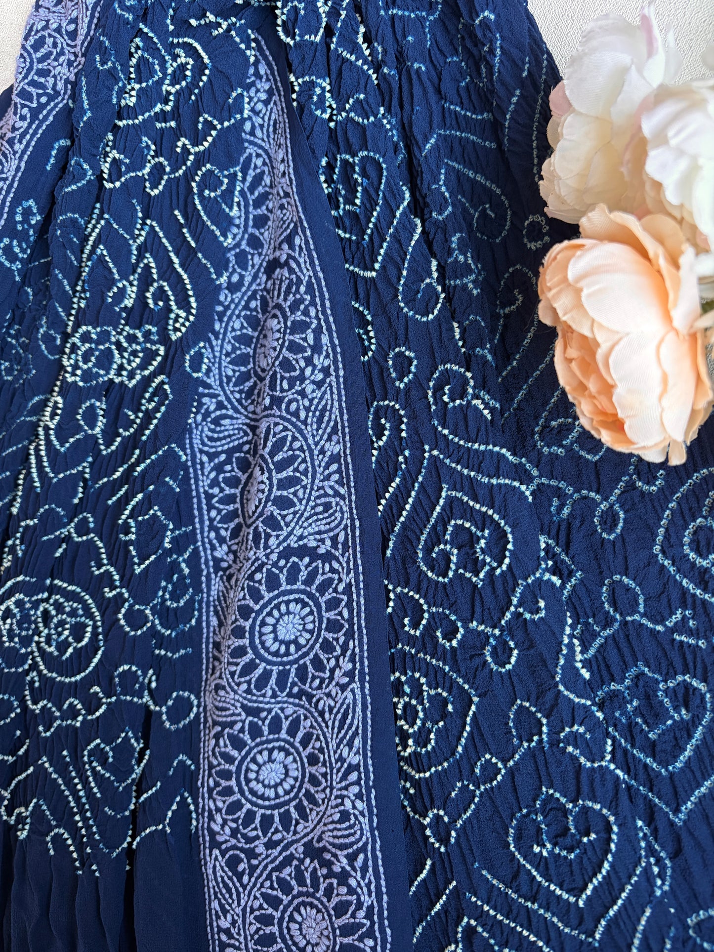Georgette Royal Blue Lucknowi Bandhej Dupatta