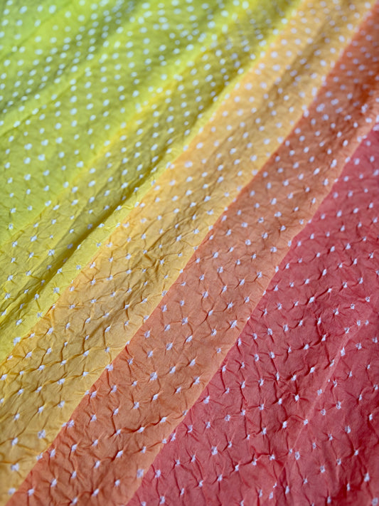 Chanderi Lime Yellow Peach Fabric
