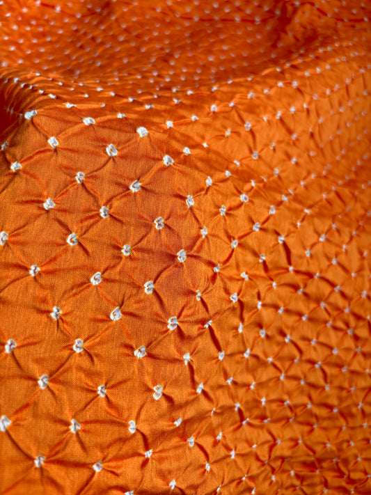Chanderi Rai Dana Orange Bandhej Fabric