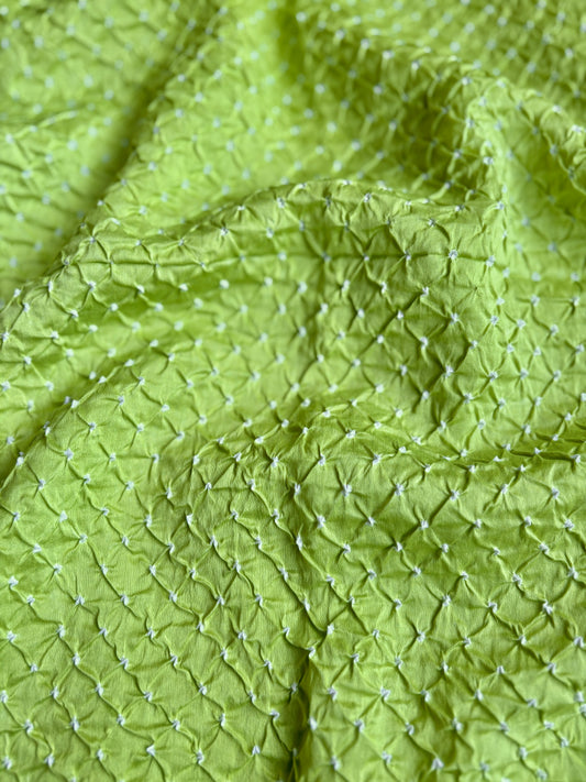 Chanderi Rai Dana Green Bandhej Fabric