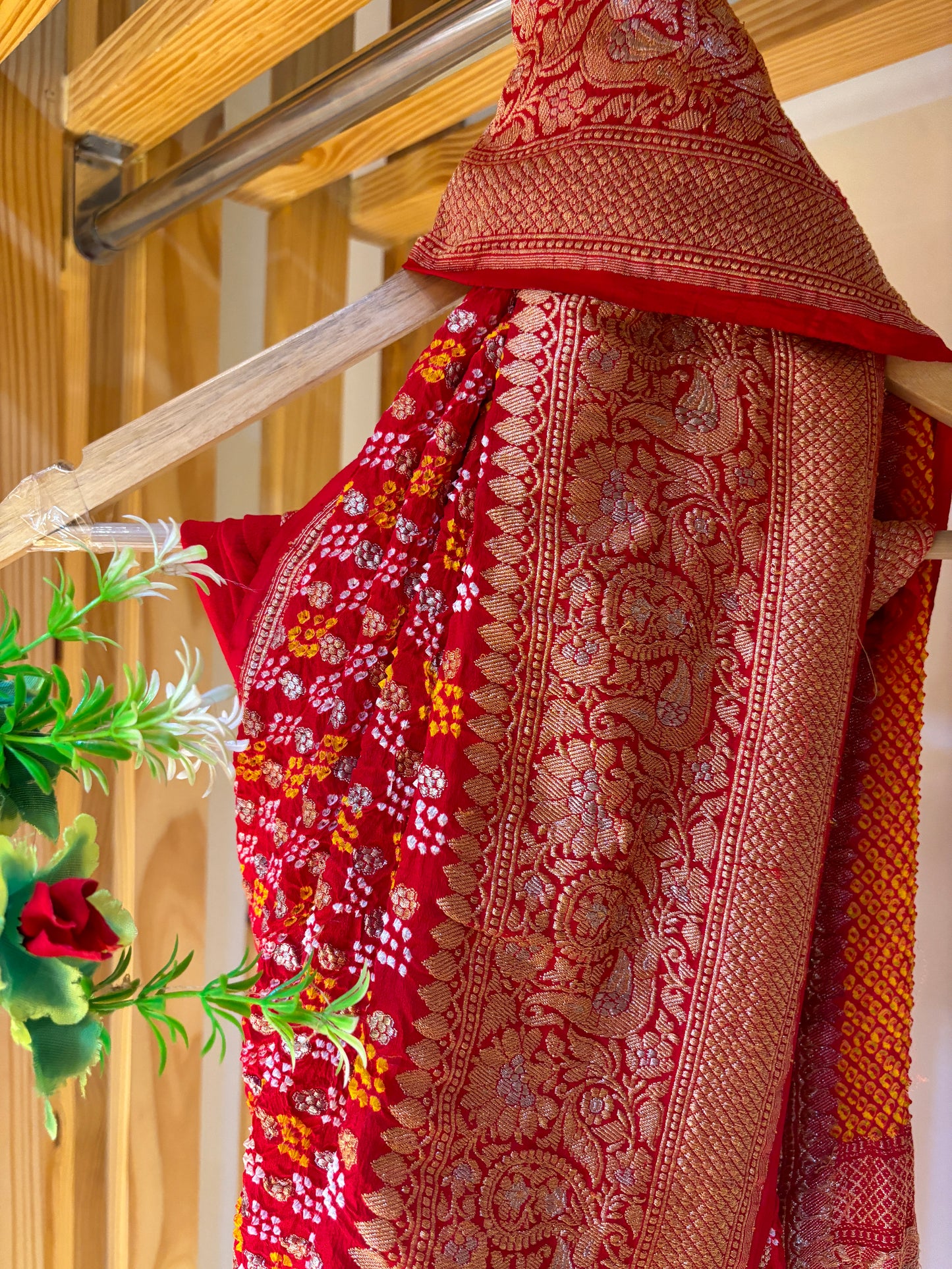 Bridal Bandhej Red Saree
