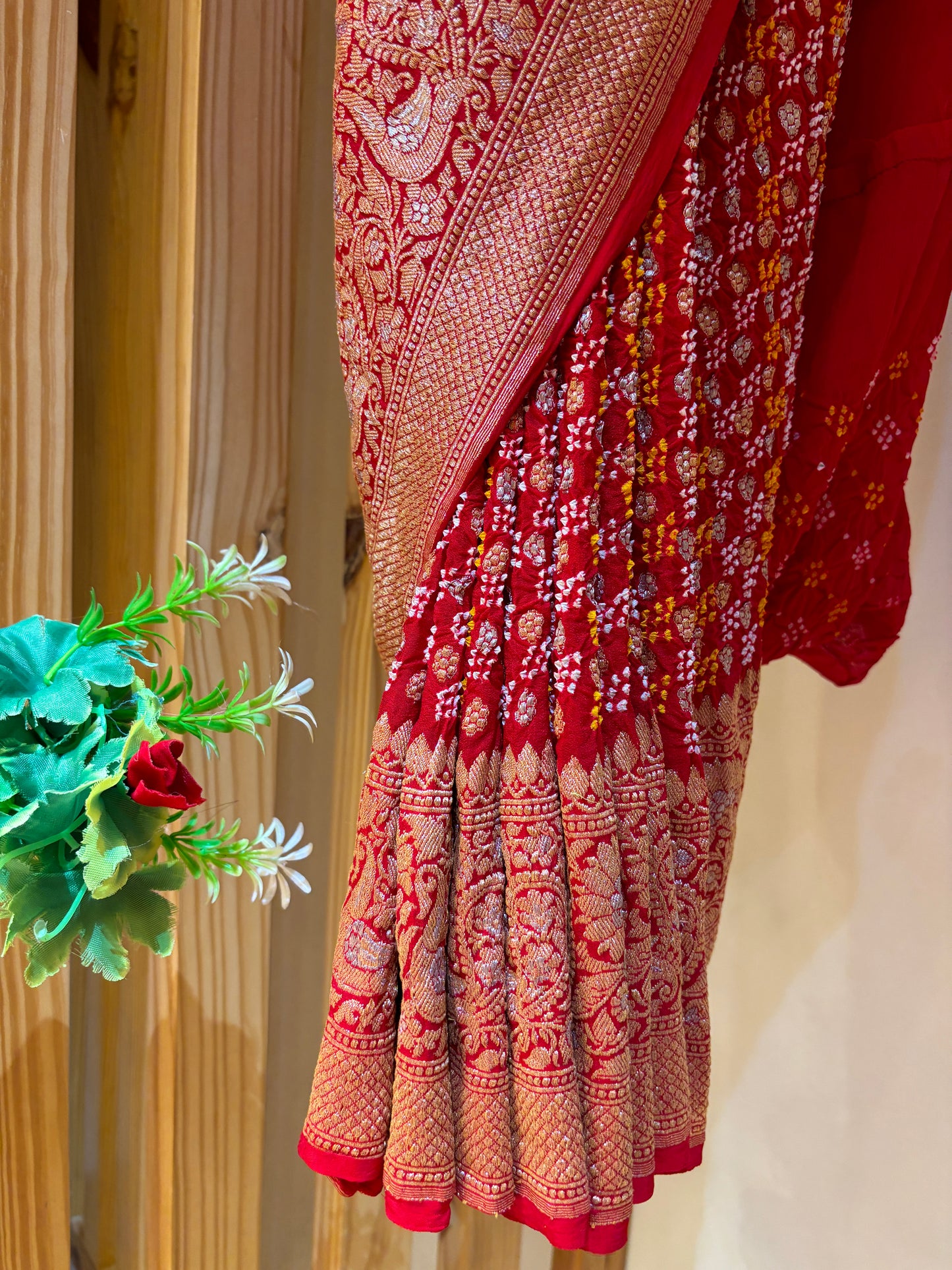Bridal Bandhej Red Saree