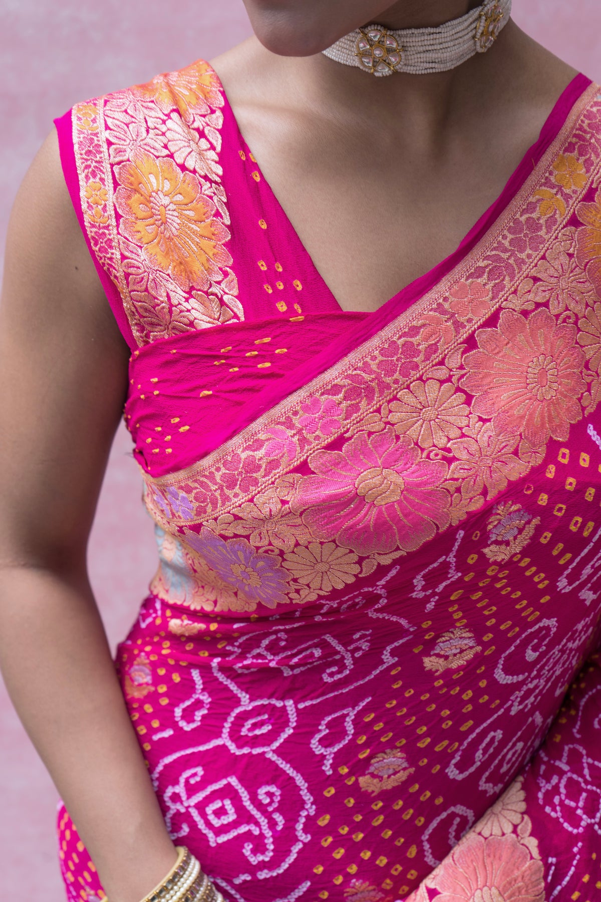 Georgette Neemzari Tilfi Sona Rupa Rani Bandhej Saree