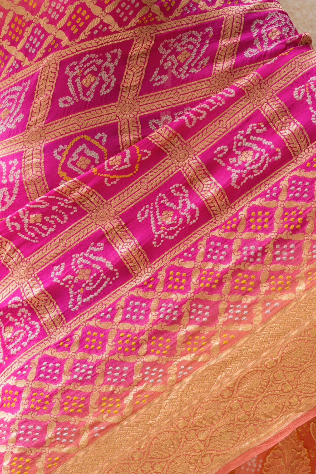 Georgette Gharchola Ombre Pink Bandhej Saree