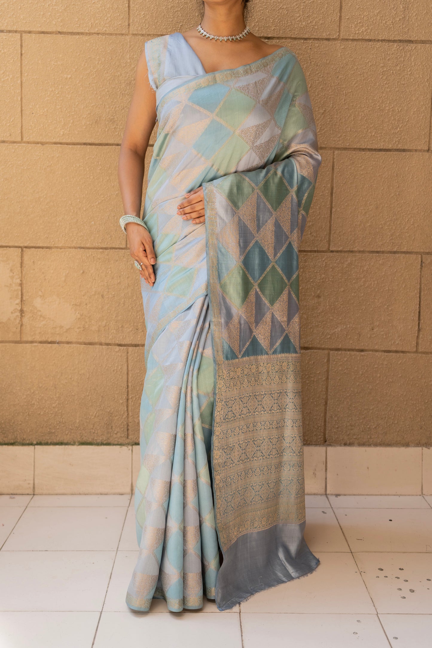 Shades of Blue Chiniya Silk Saree