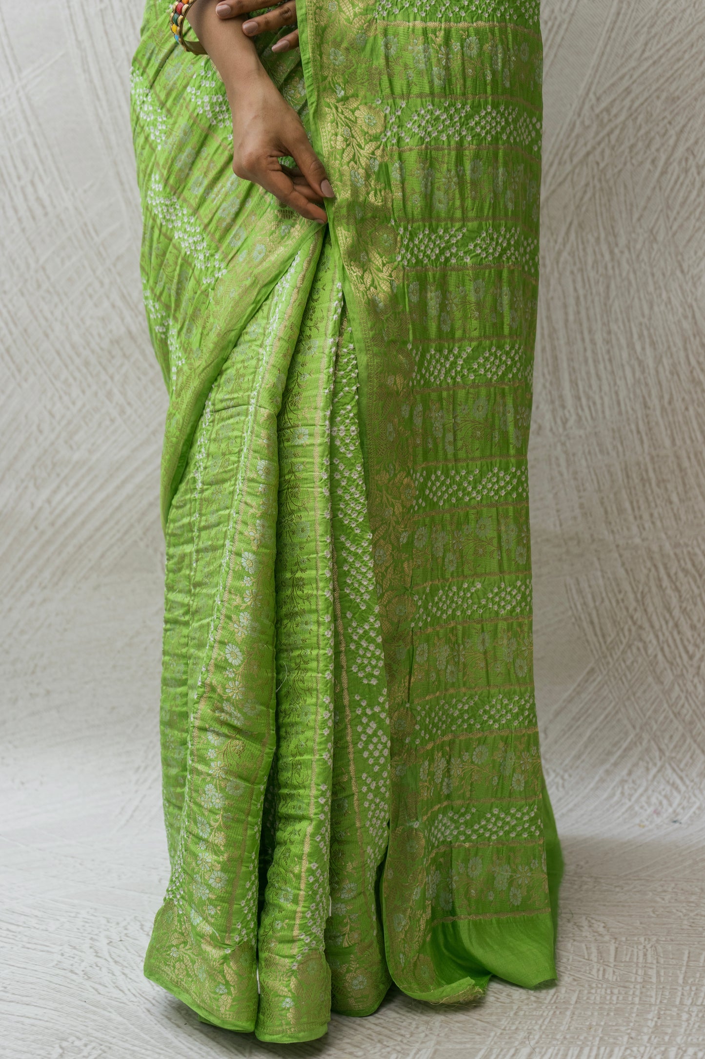 Chiniya Sona Rupa Stripes Bandhej Pastel Green Saree