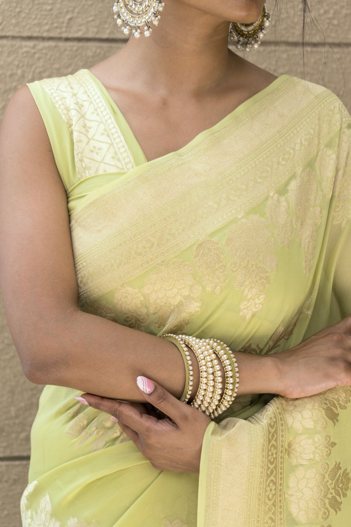 Khaddi Parrot Green Saree
