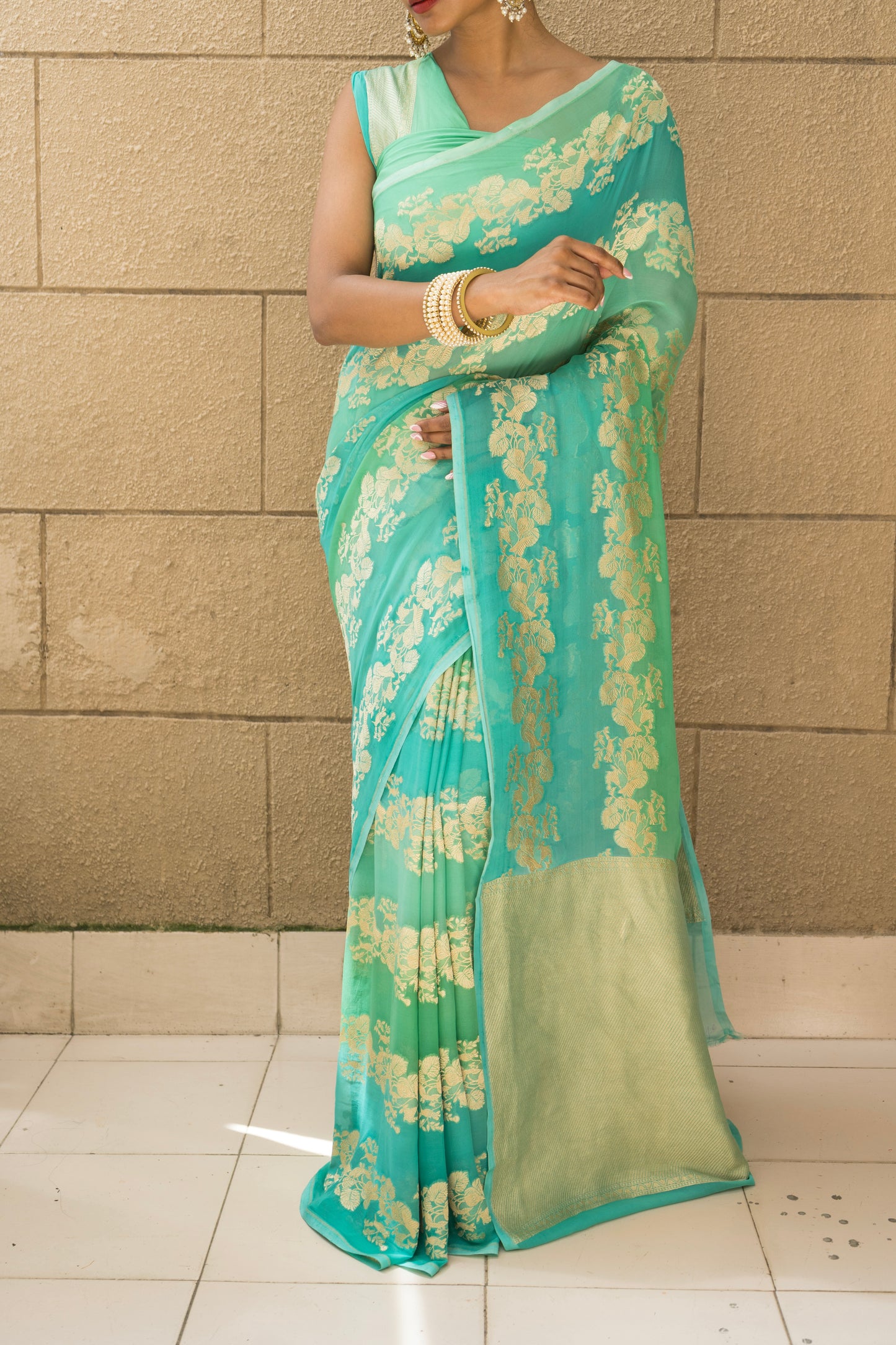 Shaded Shikargah Khaddi Georgette Saree