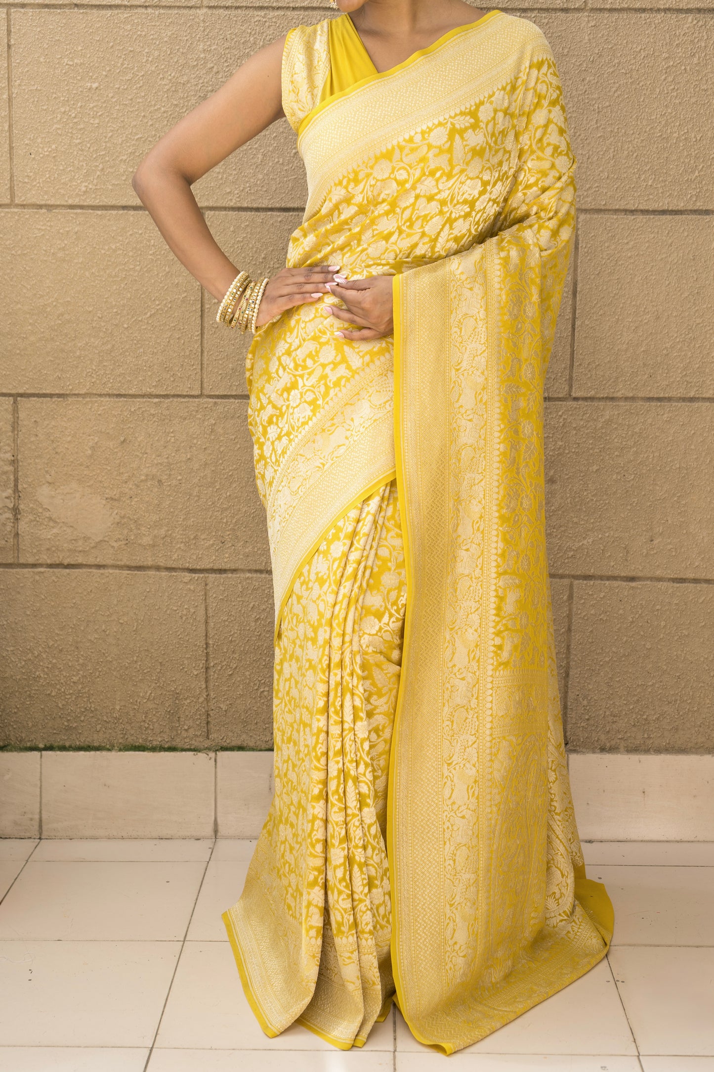 Shikargah Jaal Khaddi Mustard Saree