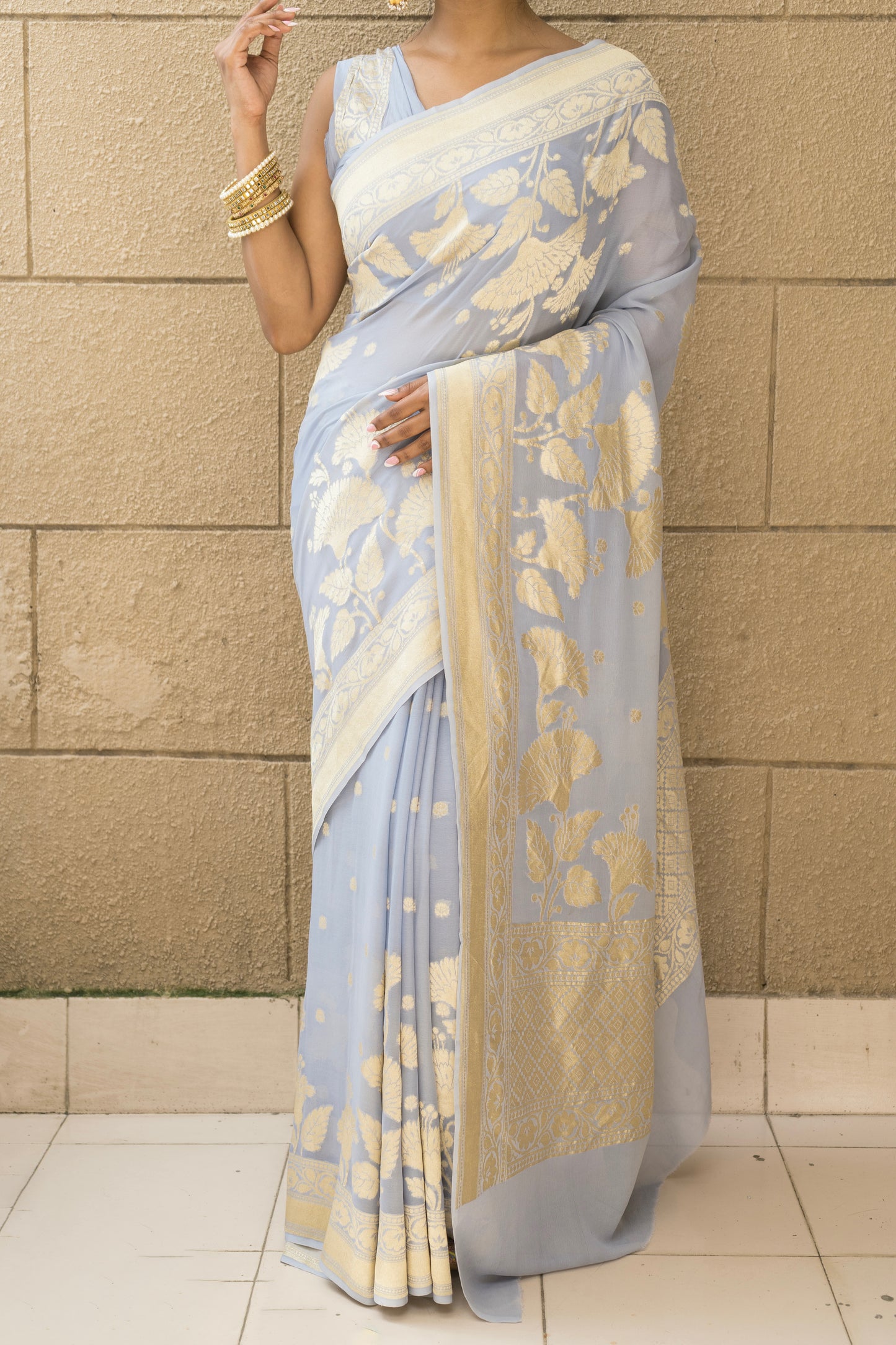 Khaddi Georgette Powder Blue Saree