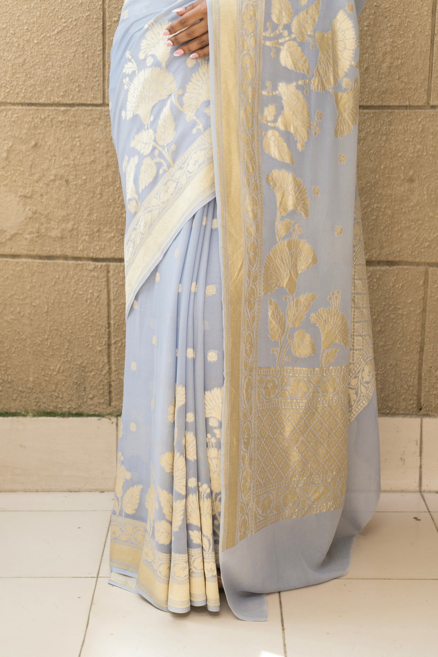 Khaddi Georgette Powder Blue Saree