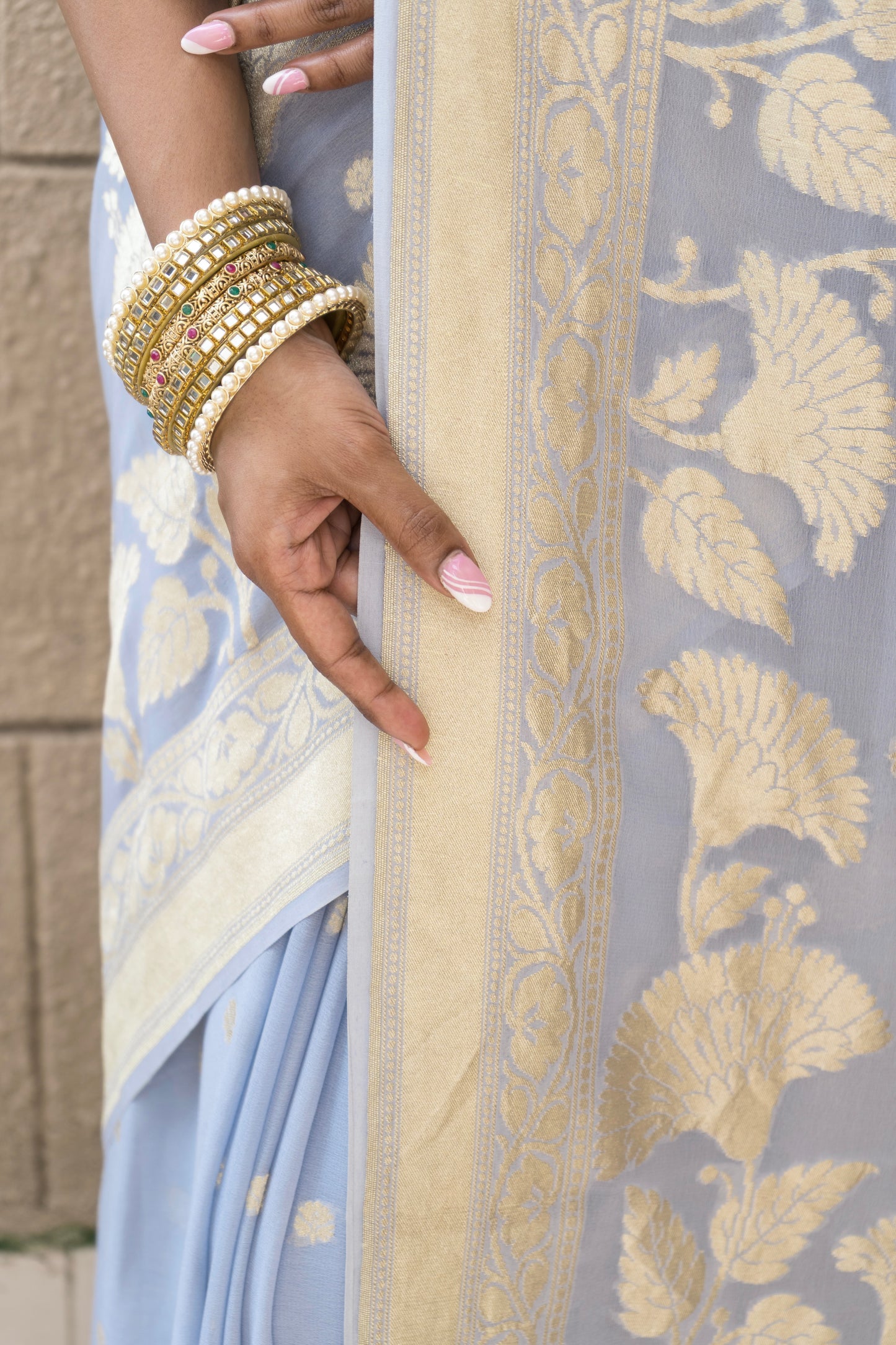 Khaddi Georgette Powder Blue Saree