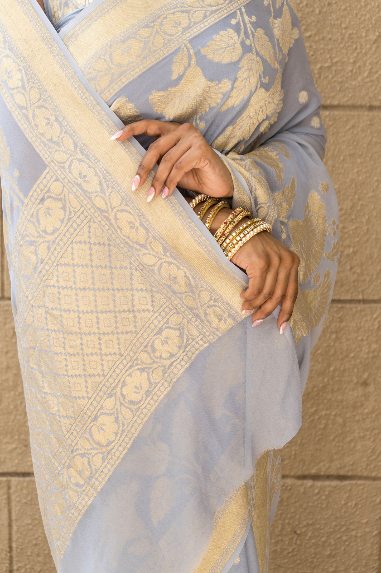 Khaddi Georgette Powder Blue Saree