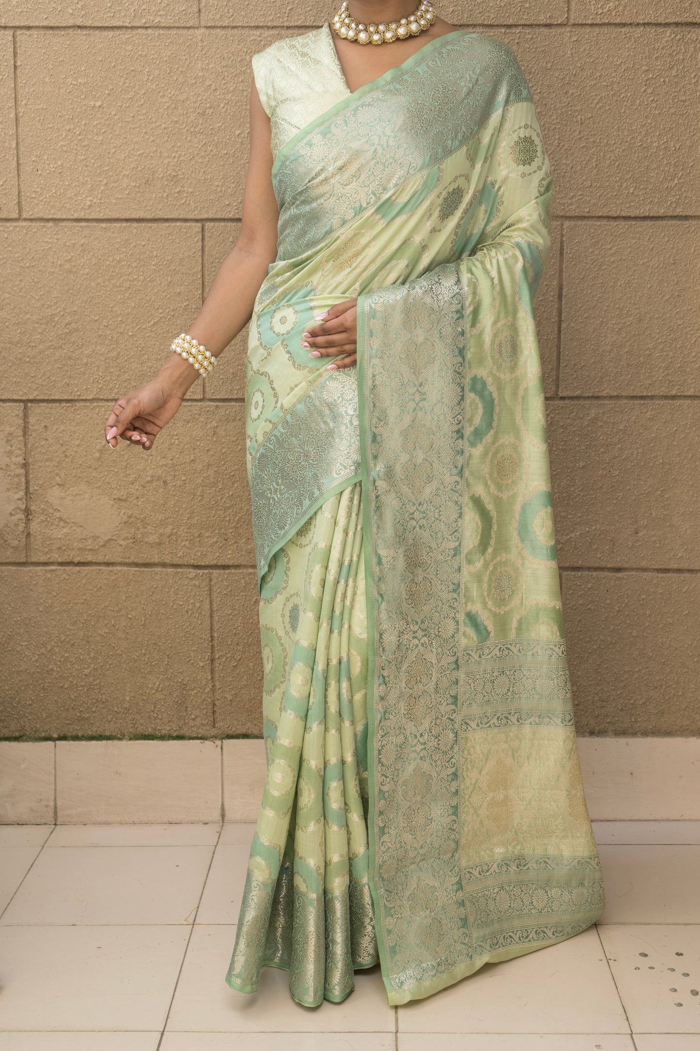 H/L Chiniya Rangkat Saree (Pastel Green)