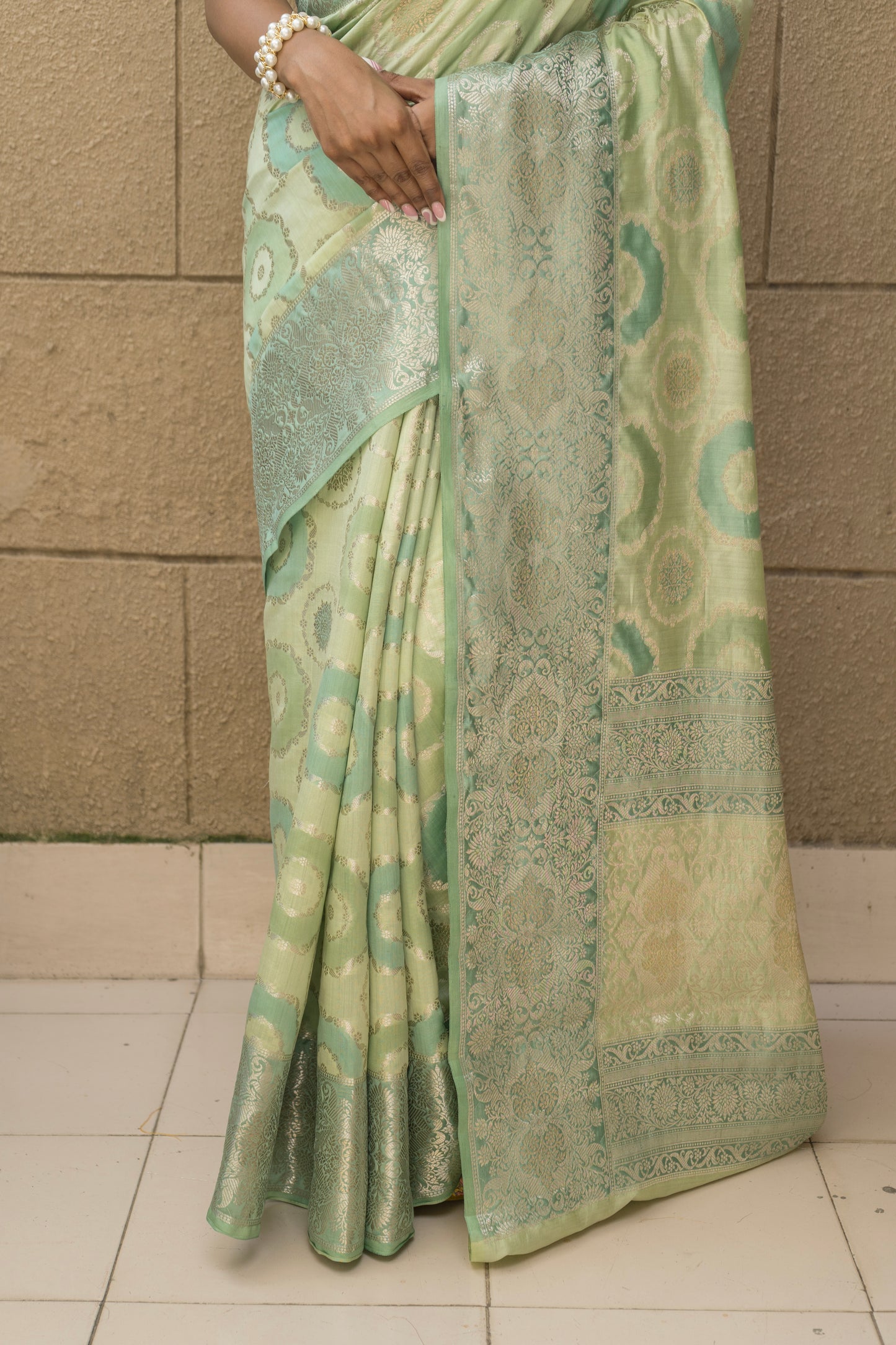 H/L Chiniya Rangkat Saree (Pastel Green)