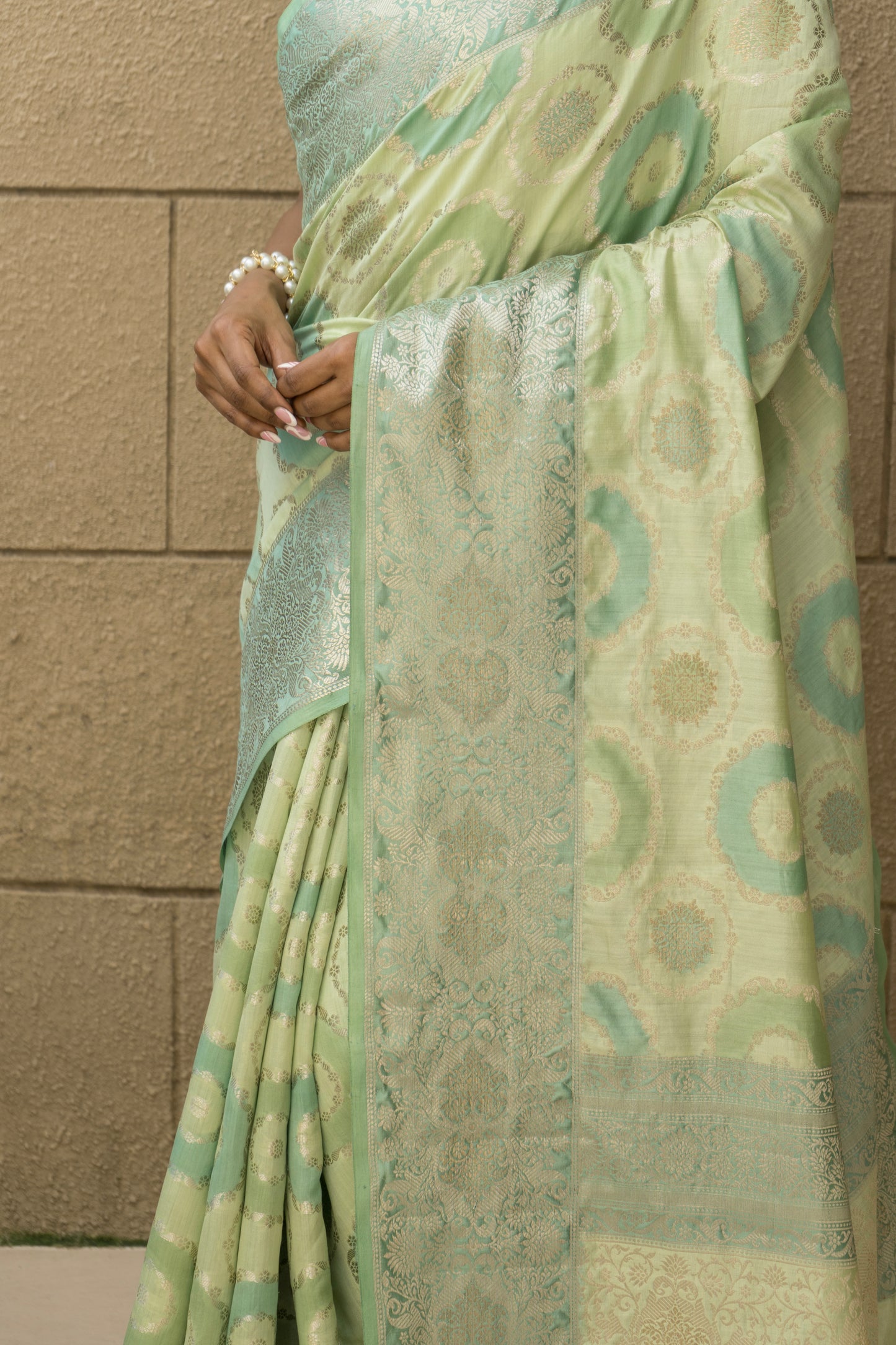 H/L Chiniya Rangkat Saree (Pastel Green)
