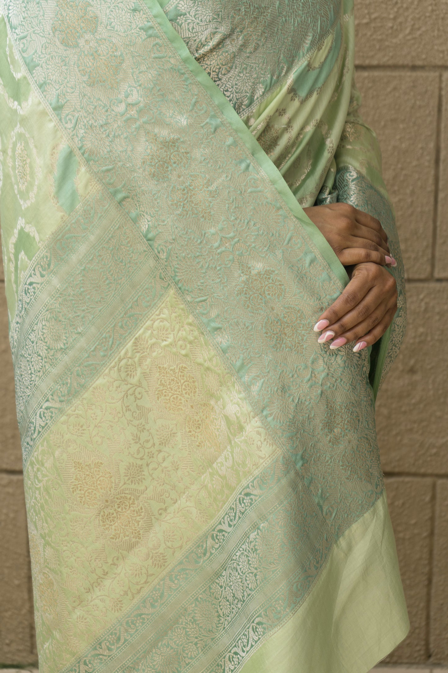 H/L Chiniya Rangkat Saree (Pastel Green)