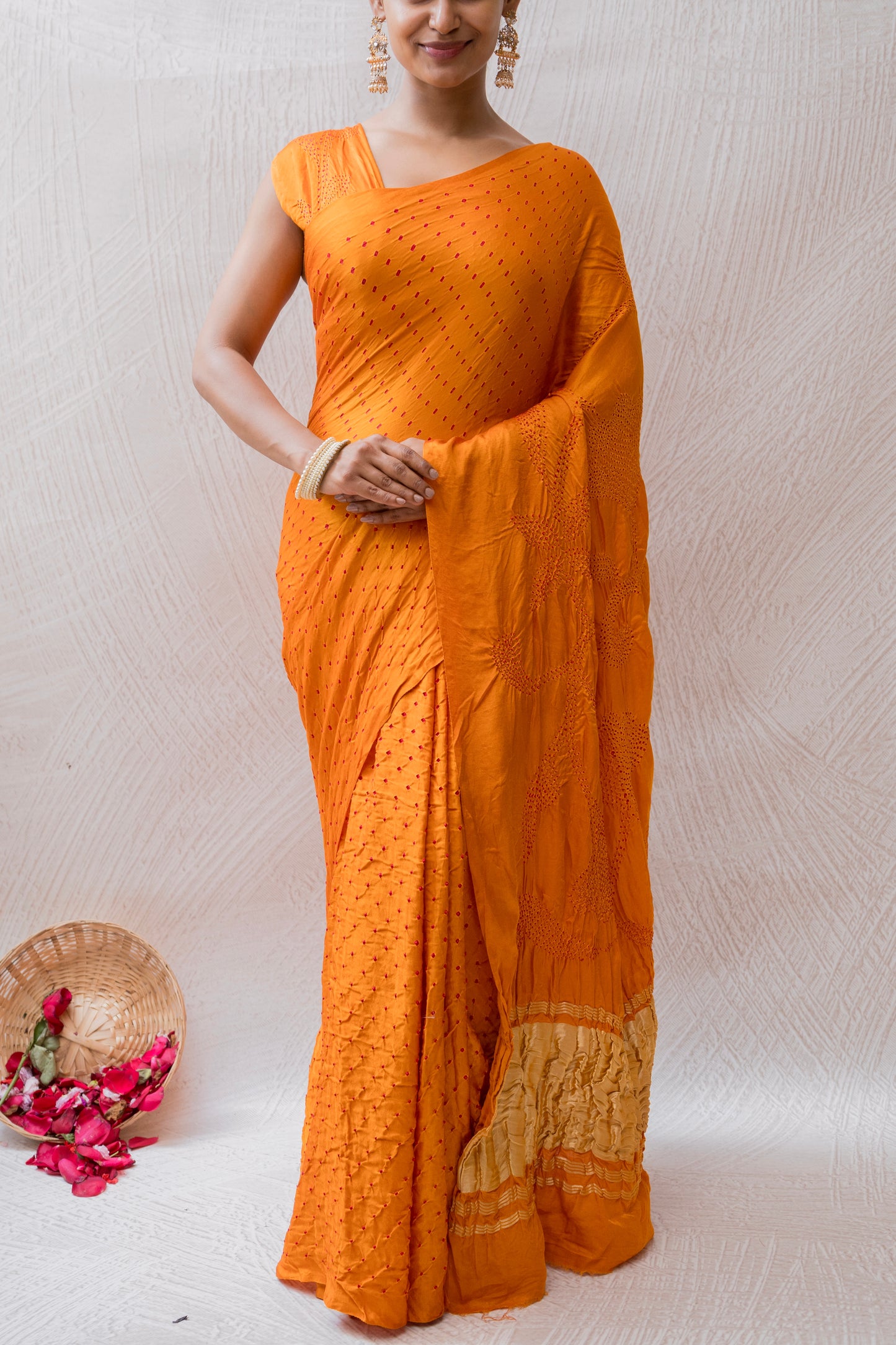 Gajji Rai Dana Orange Bandhej Saree