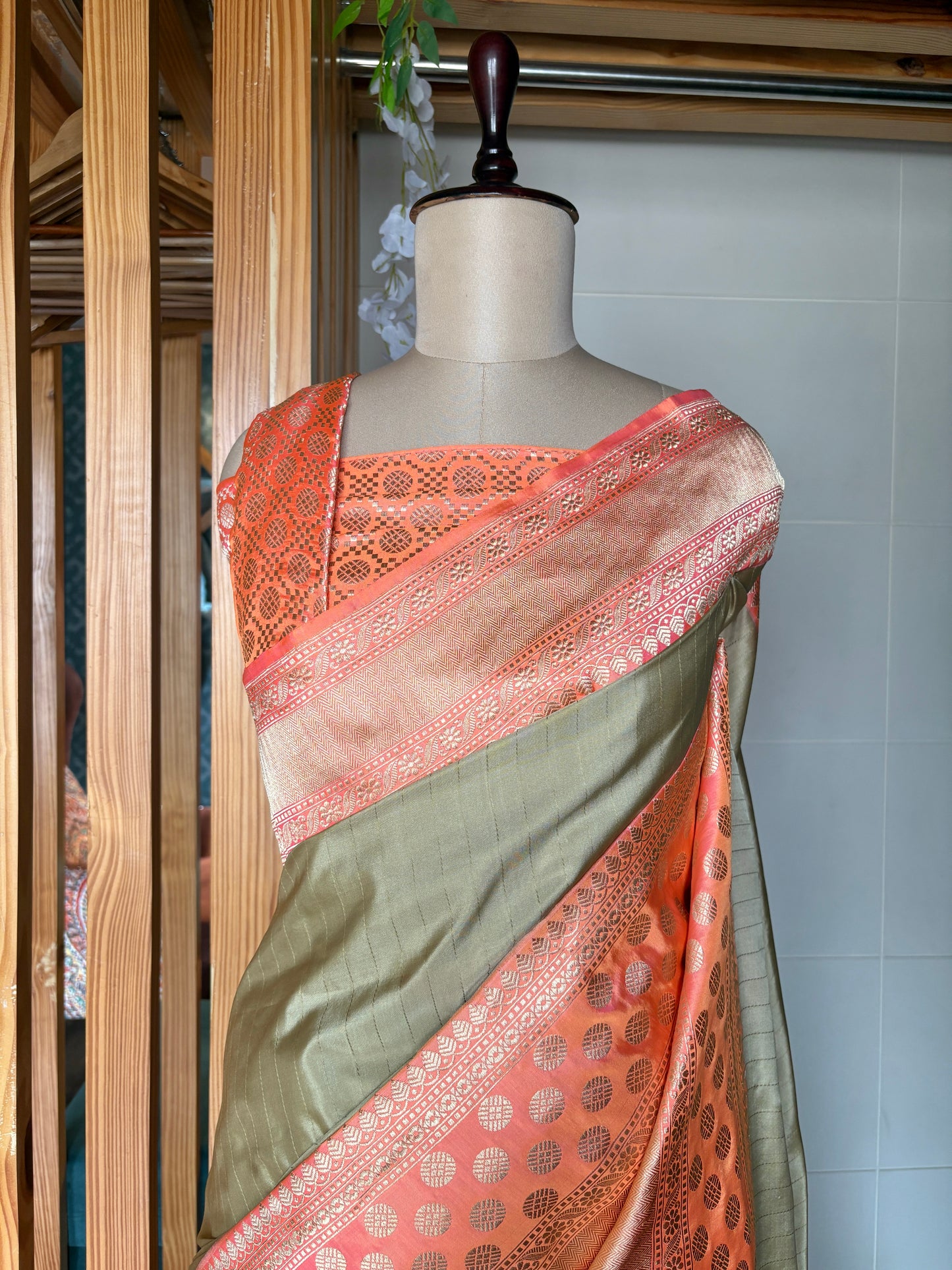 Katan Stripes Fluorescent Silk Saree
