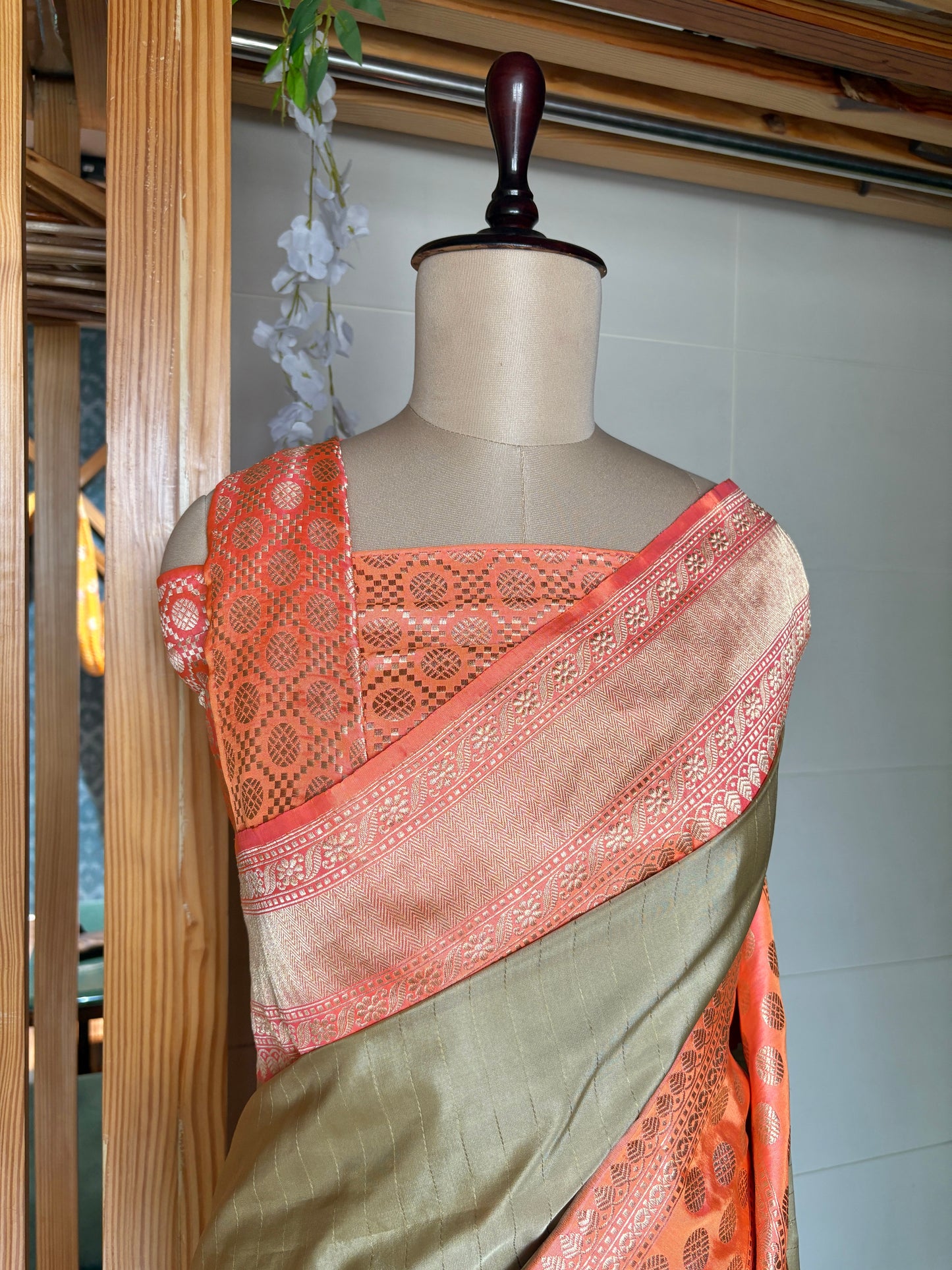Katan Stripes Fluorescent Silk Saree