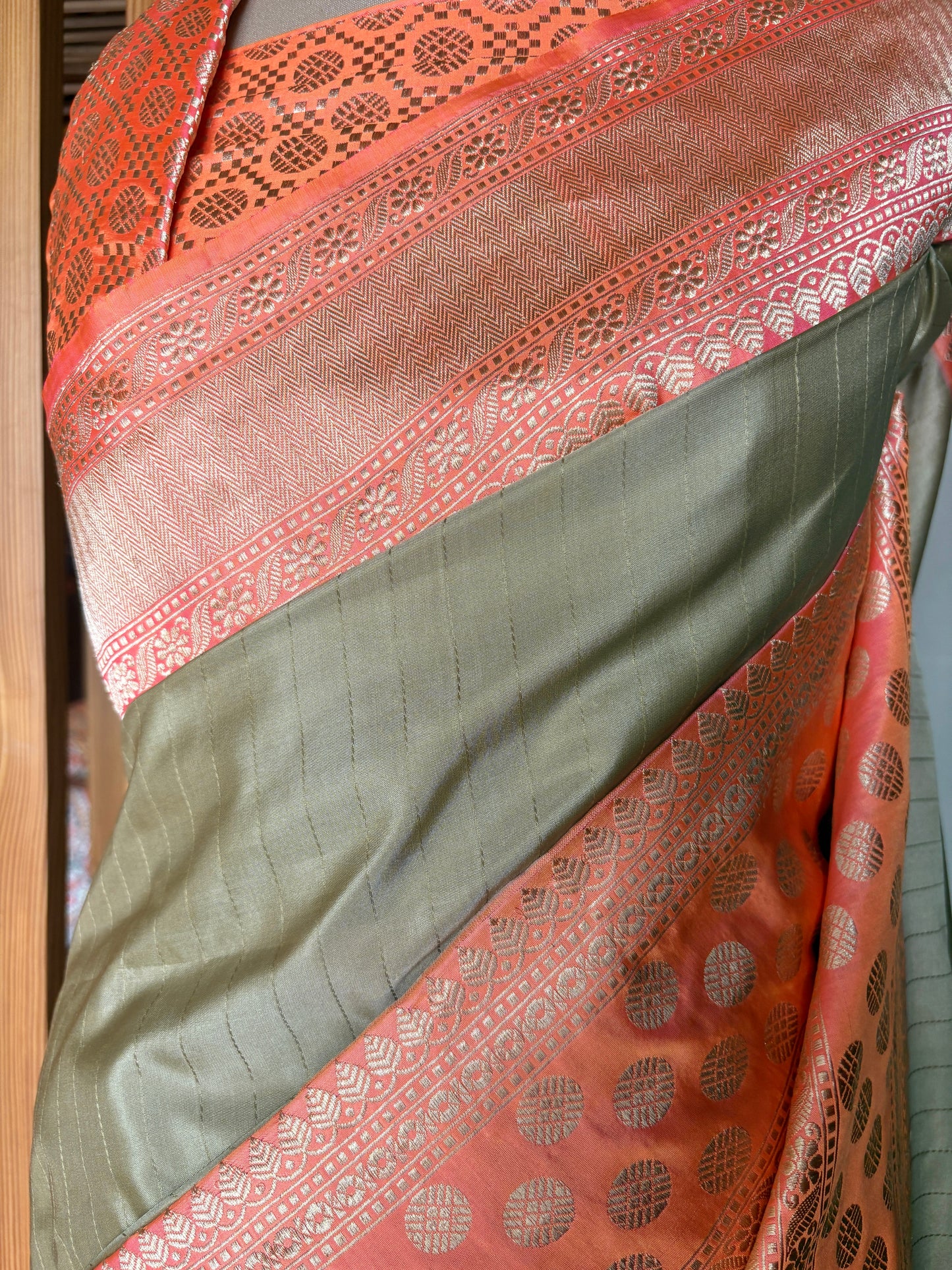Katan Stripes Fluorescent Silk Saree