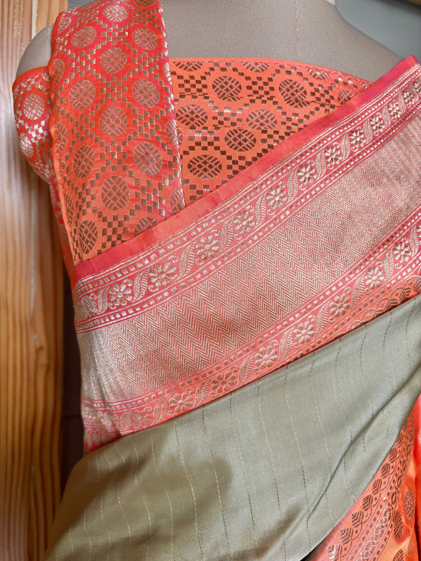Katan Stripes Fluorescent Silk Saree