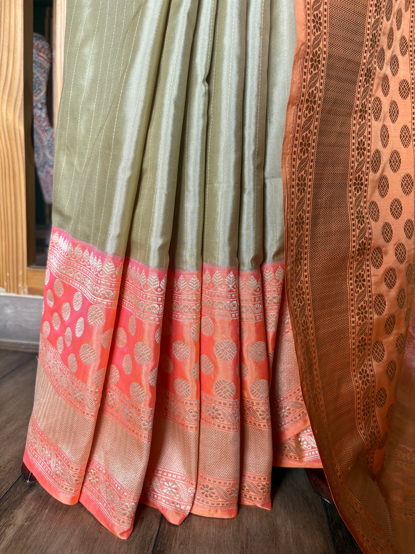 Katan Stripes Fluorescent Silk Saree