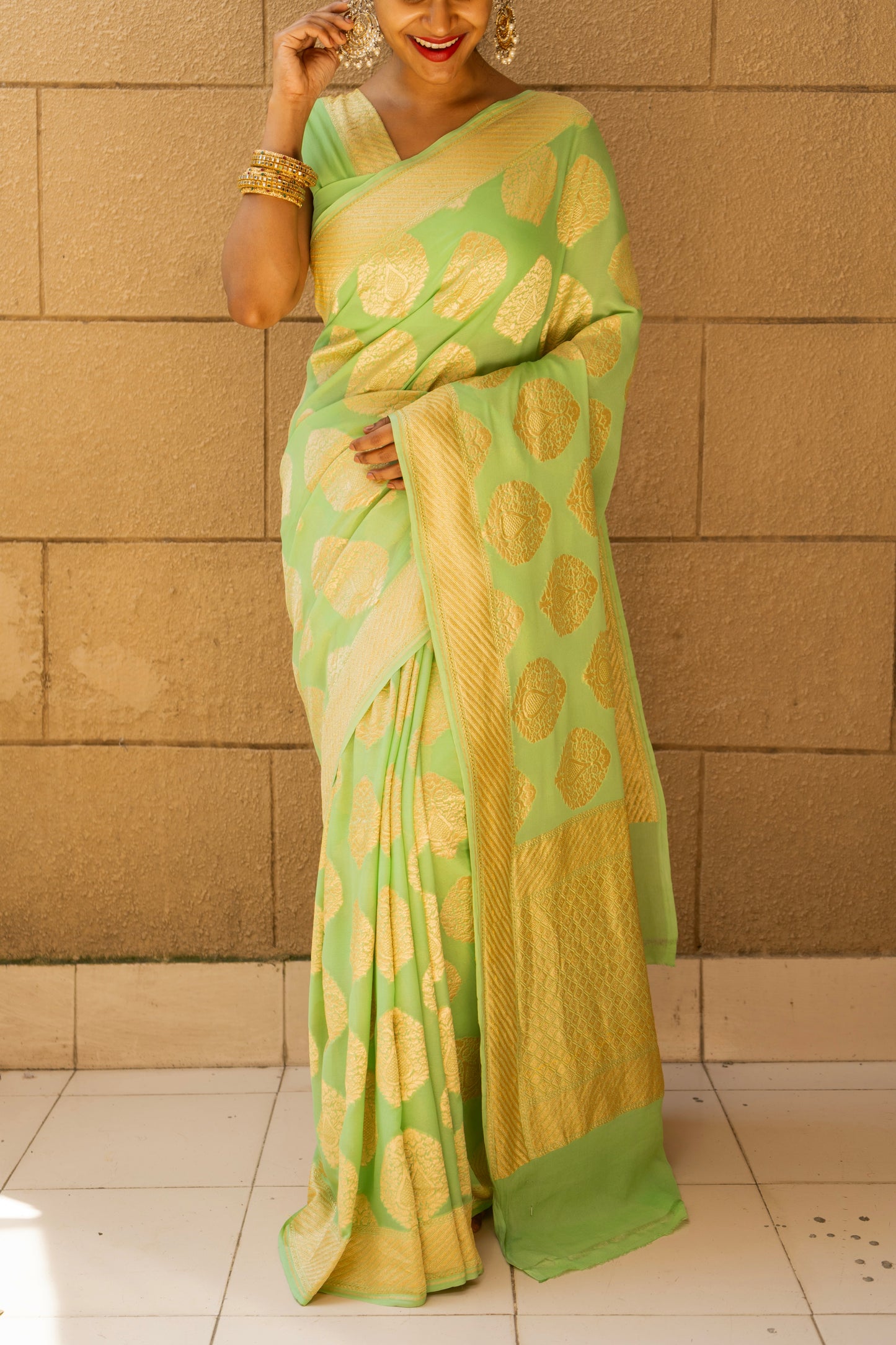 Handloom Khaddi Parrot Green Saree