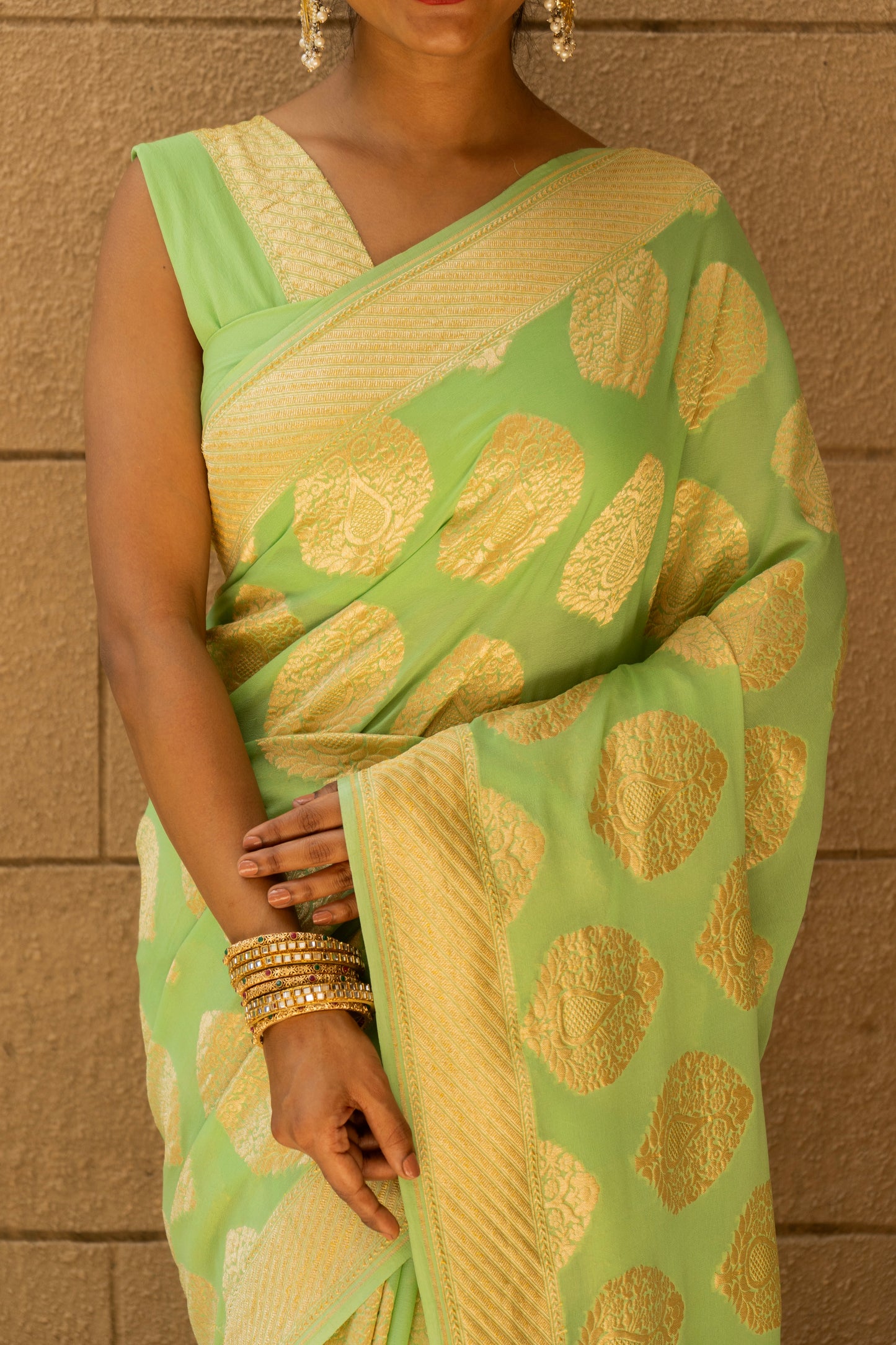 Handloom Khaddi Parrot Green Saree