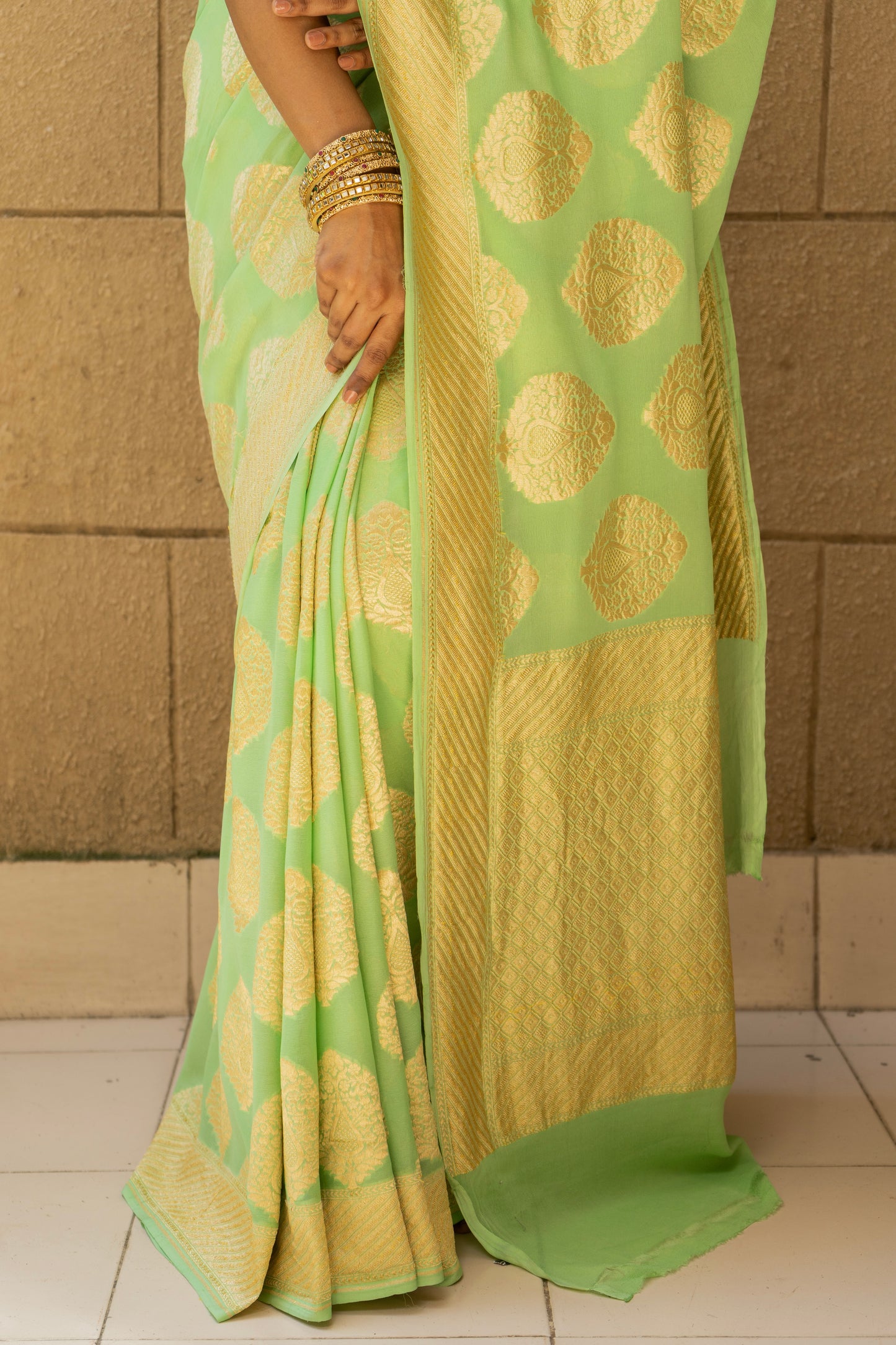 Handloom Khaddi Parrot Green Saree